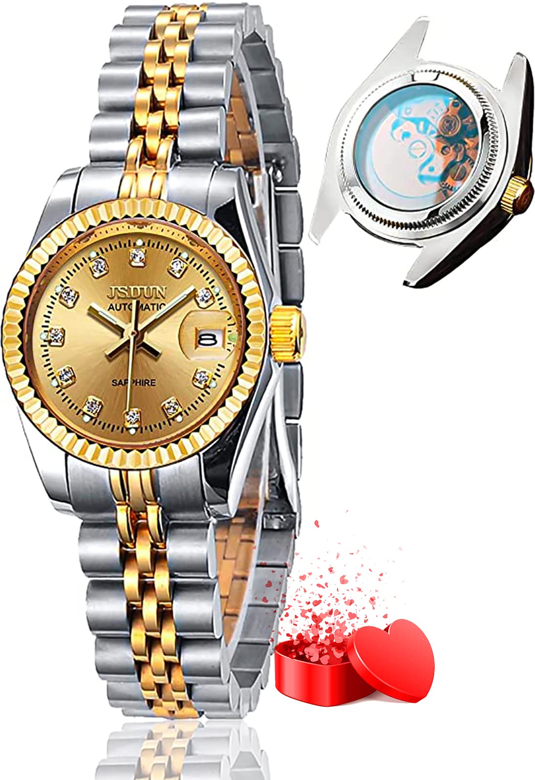 OLEVS Women's Automatic Watches - Gold & Silver Stainless Steel Waterproof Date Wristwatch - Luxury Dress Classic Style Watch for Business, Party & Everyday Wear