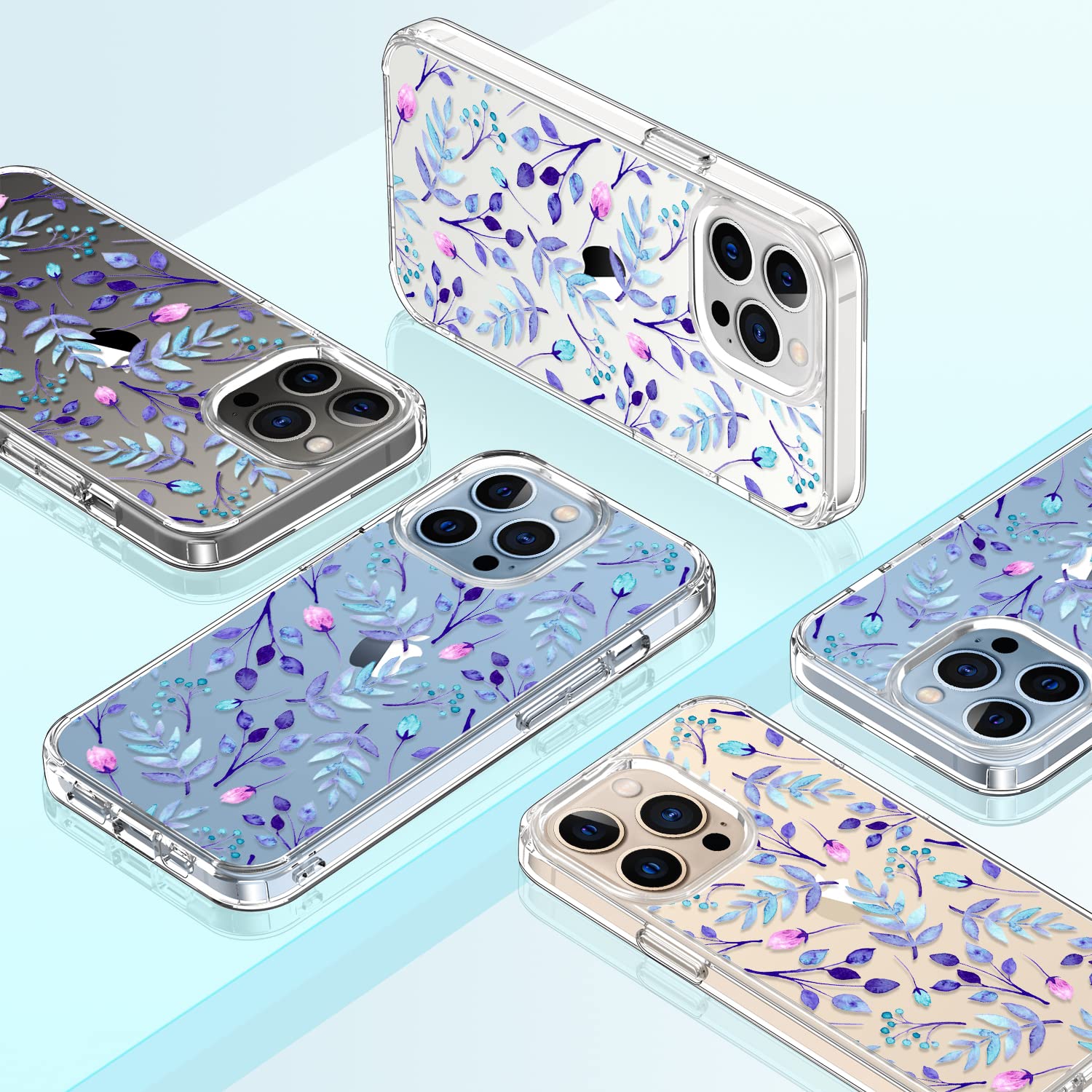 GiiKa iPhone 13 Pro Max Case with Screen Protector - 6.7 Inch Clear Shockproof Protective Case for Women, Floral Design Hard Phone Cover with TPU Bumper - Perfect for Everyday Use, Work, and Travel (Blue Floral)