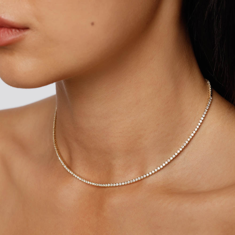 10K Gold Diamond Tennis Necklace for Women - Elegant Layered Jewelry for Weddings, Parties & Special Occasions