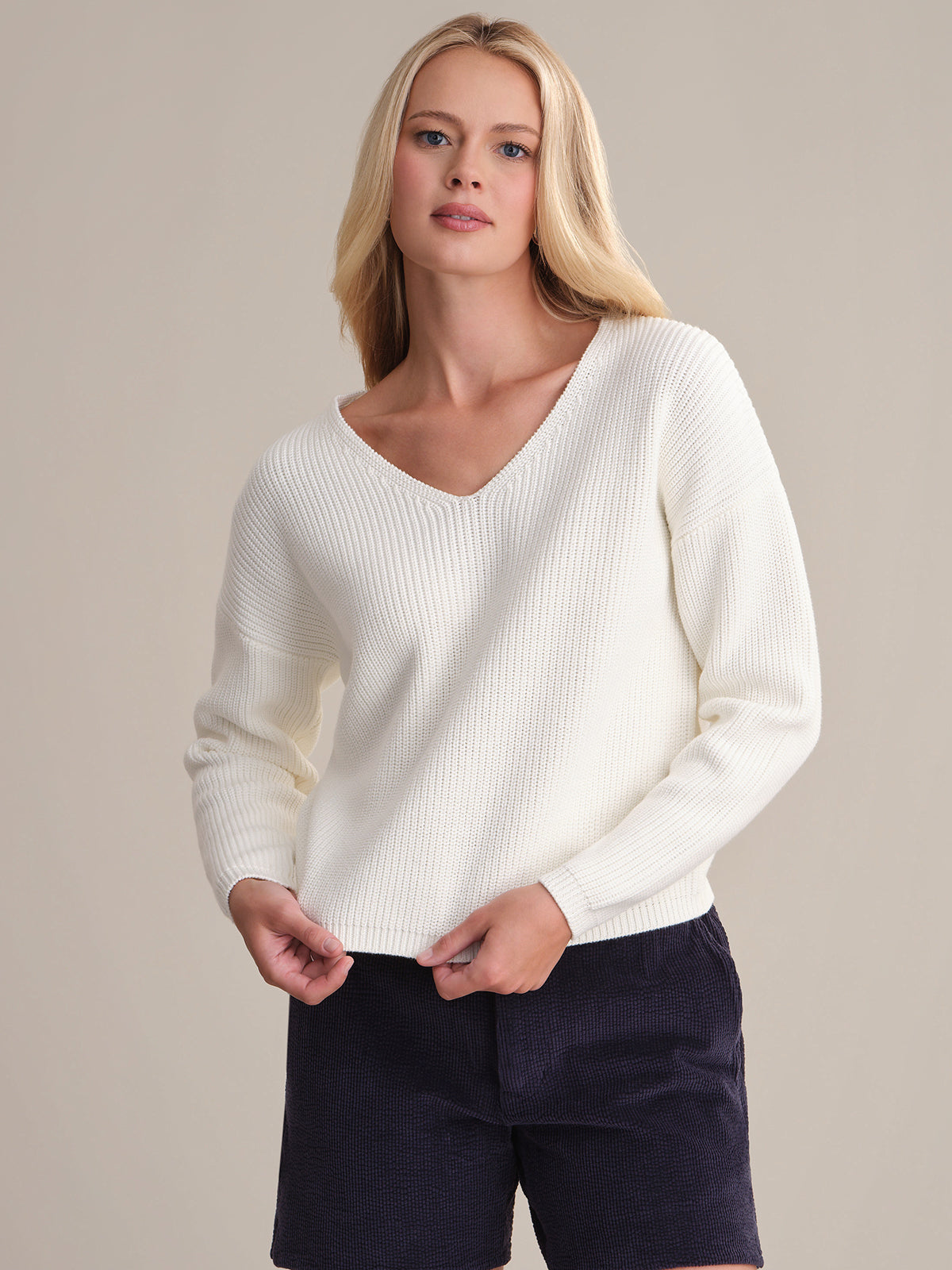 Ava Women's V-Neck Shaker Stitch Cotton Sweater - Soft Casual Pullover for Fall & Winter | Perfect for Office, Date Night & Weekend Outings