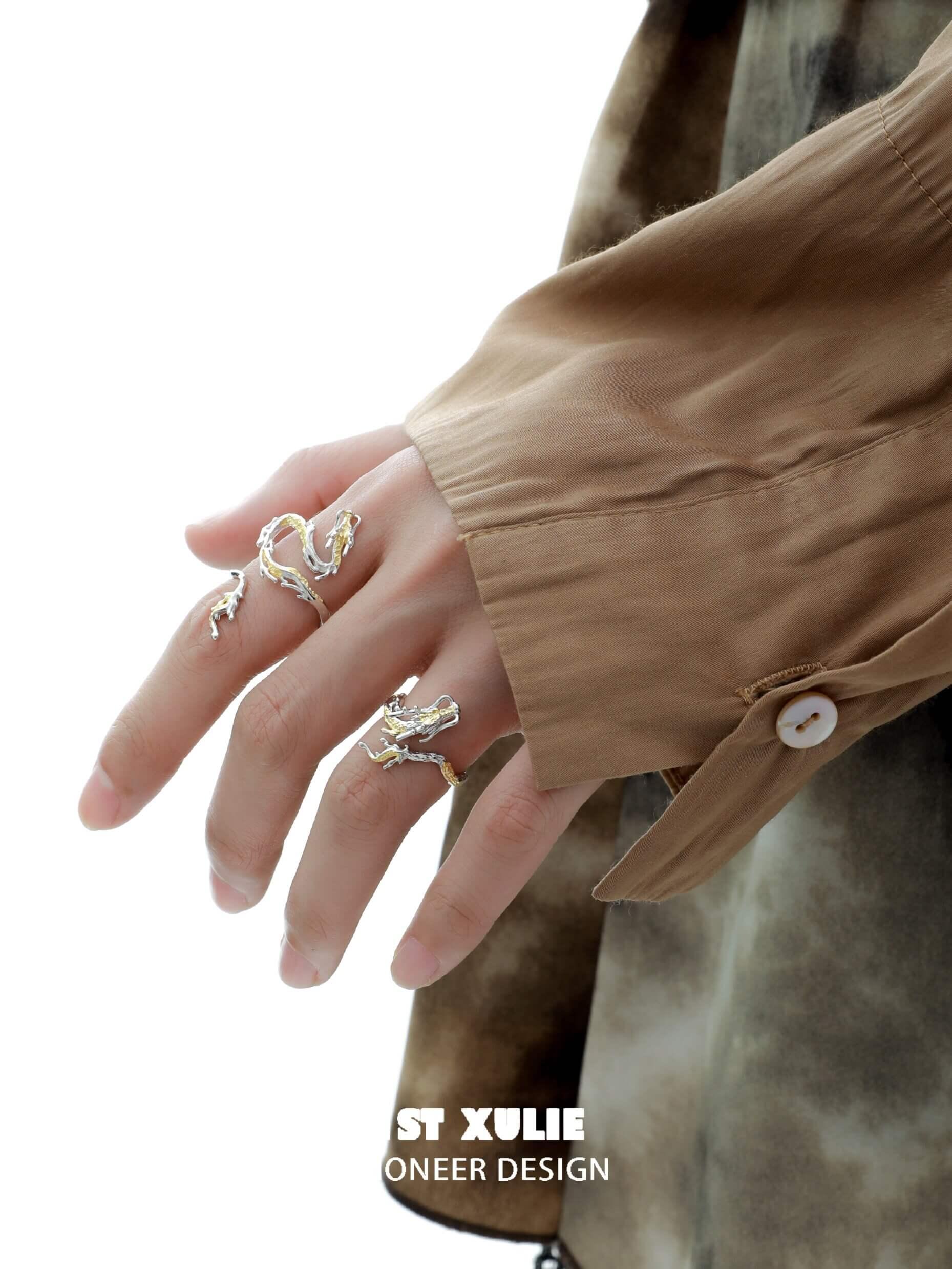 Loong S925 Sterling Silver Gold Dragon Ring for Men & Women - Elegant Chinese Dragon Jewelry for Gifts, Weddings & Special Occasions