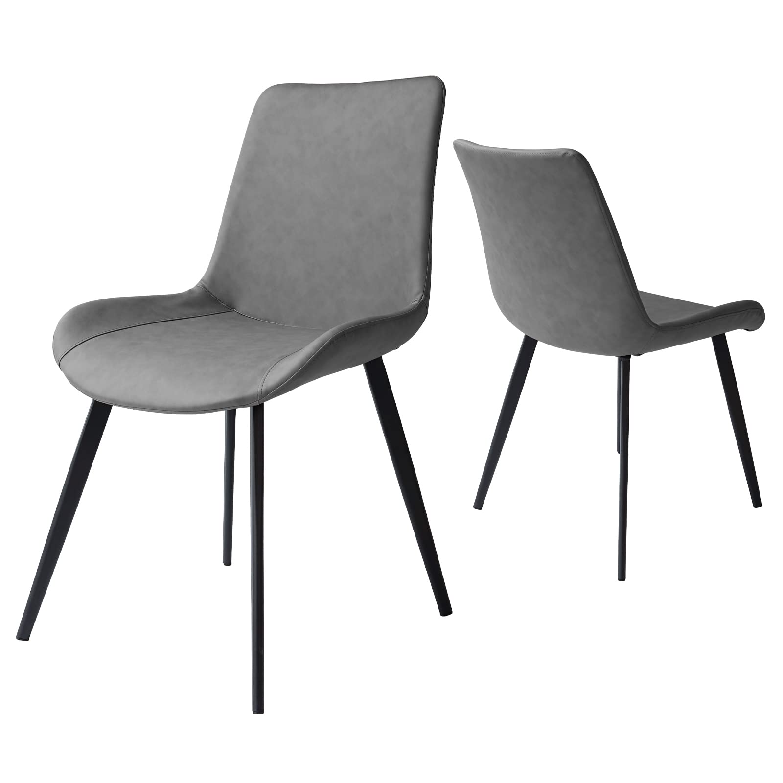 Modern Upholstered Faux Leather Dining Chairs Set of 2 - Grey Kitchen & Dining Room Chairs with Sturdy Metal Legs for Home, Restaurant, and Office Use