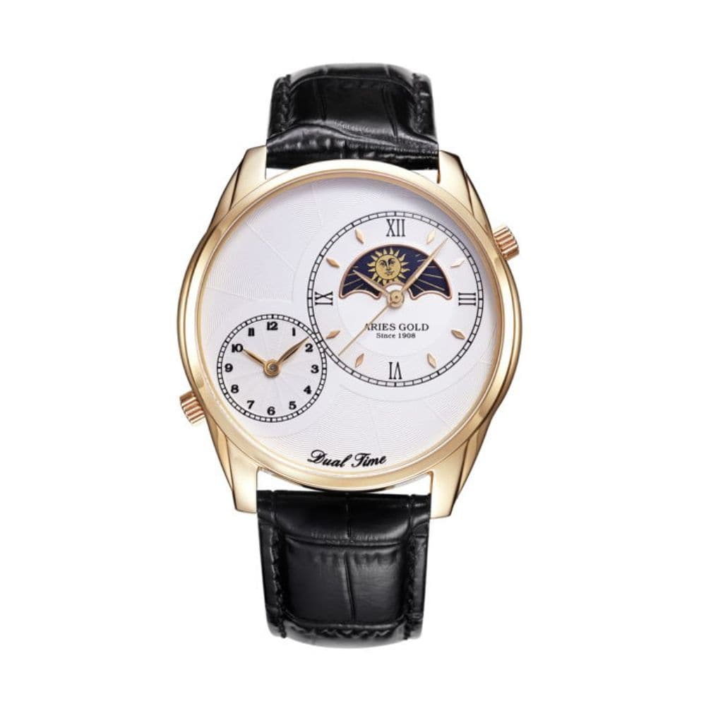 ARIES GOLD Dual Time G1004G-W Men's Watch - Luxury Stainless Steel Chronograph for Business & Travel