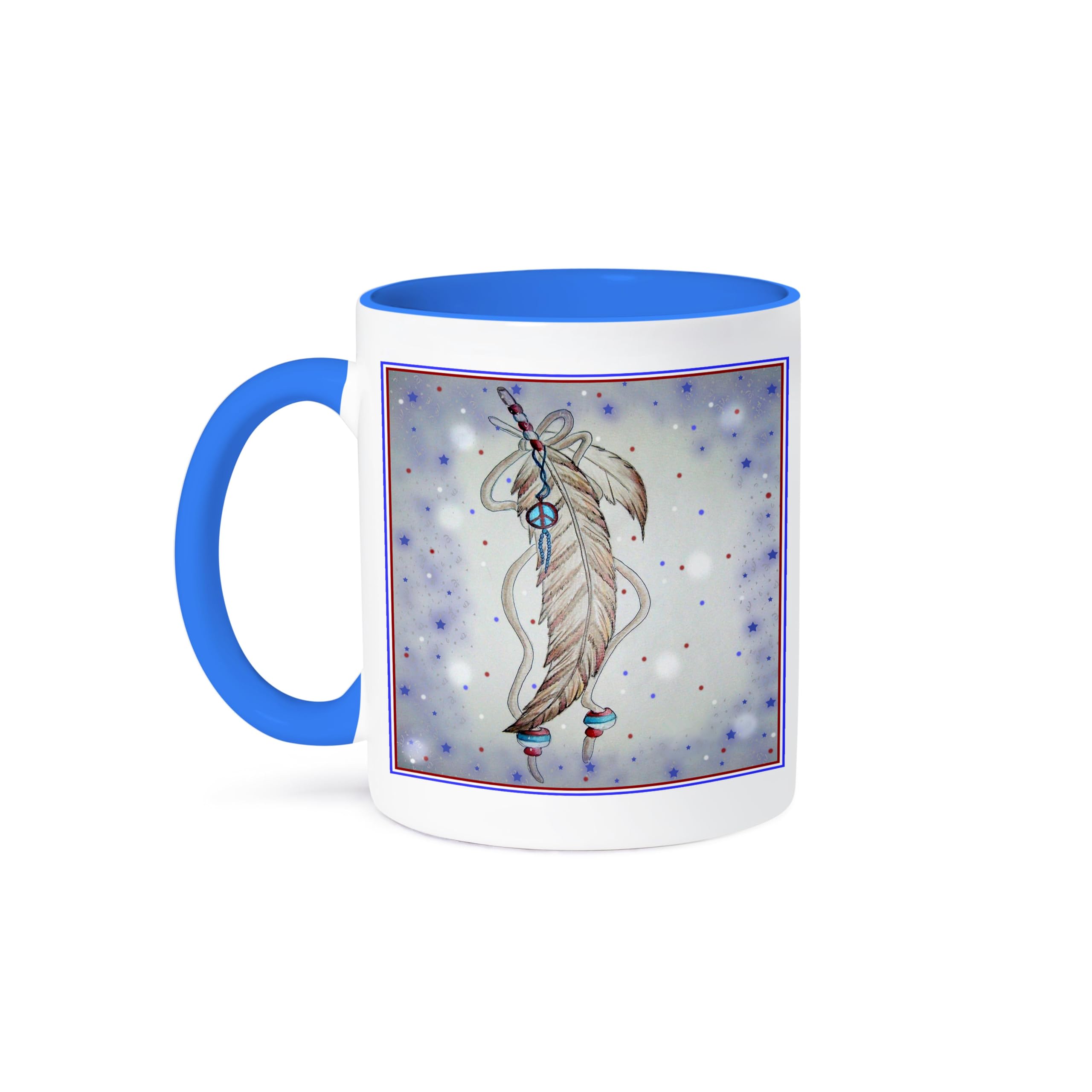 3D Rose Blue and White Ceramic Mug with Beaded Hawk Feather Design - Perfect for Coffee, Tea, or Office Desk Decor