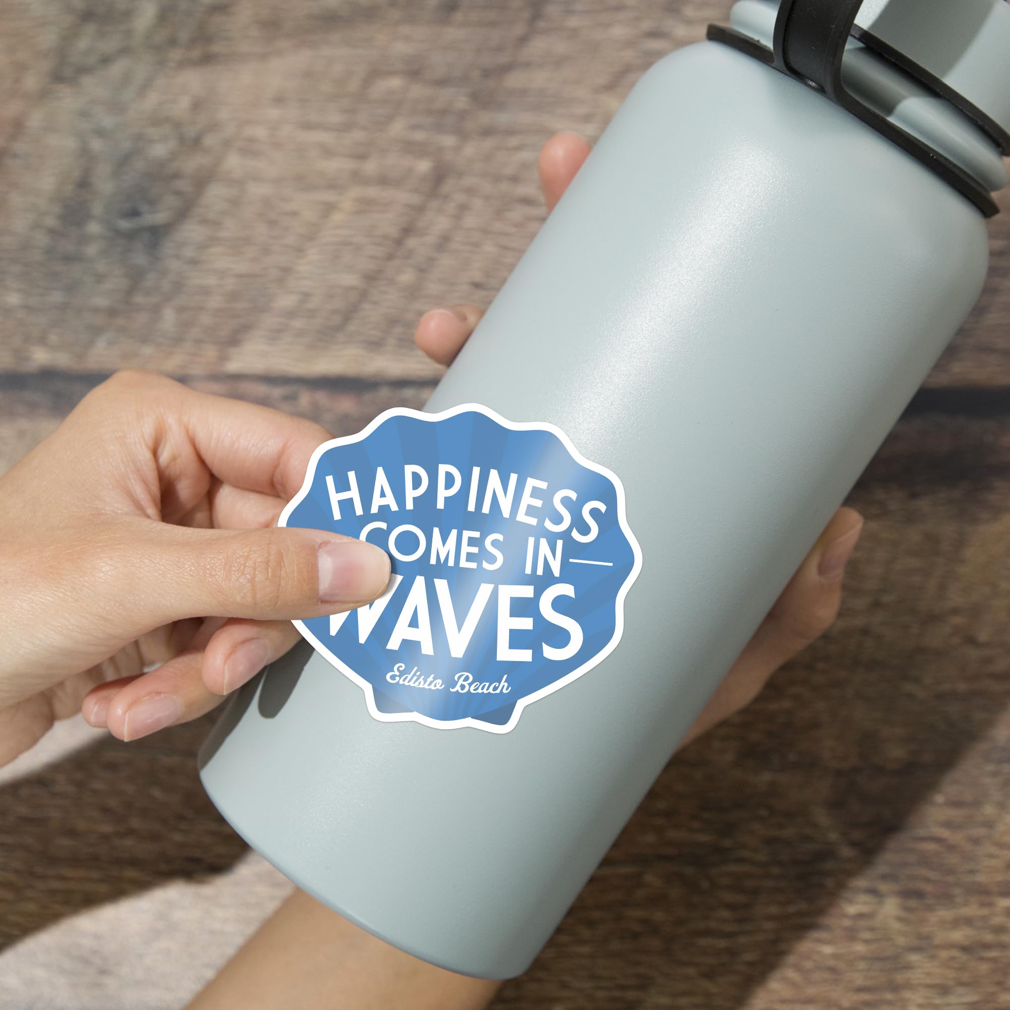Waterproof Die Cut Vinyl Sticker - Edisto Beach South Carolina 'Happiness Comes in Waves' Decal (3-6 inch) for Cars, Laptops, Water Bottles & Coolers - Perfect for Beach Lovers & Coastal Decor