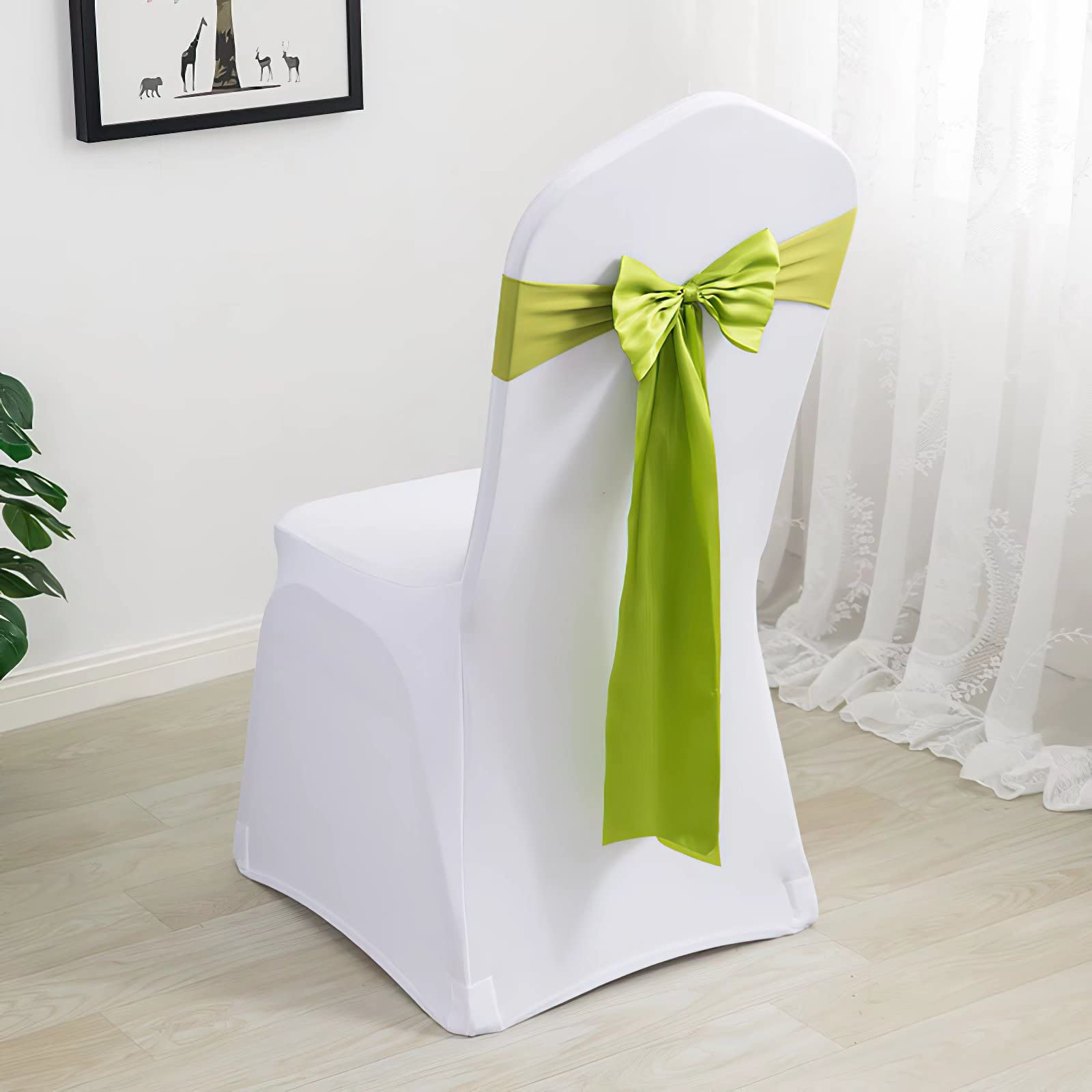 20 PCS Light Green Satin Sash Chair Bows - Elegant Wedding Banquet & Party Chair Cover Decorations for Hotel, Reception, and Special Events - Perfect for Bridal Showers, Baby Showers, and Formal Dinners