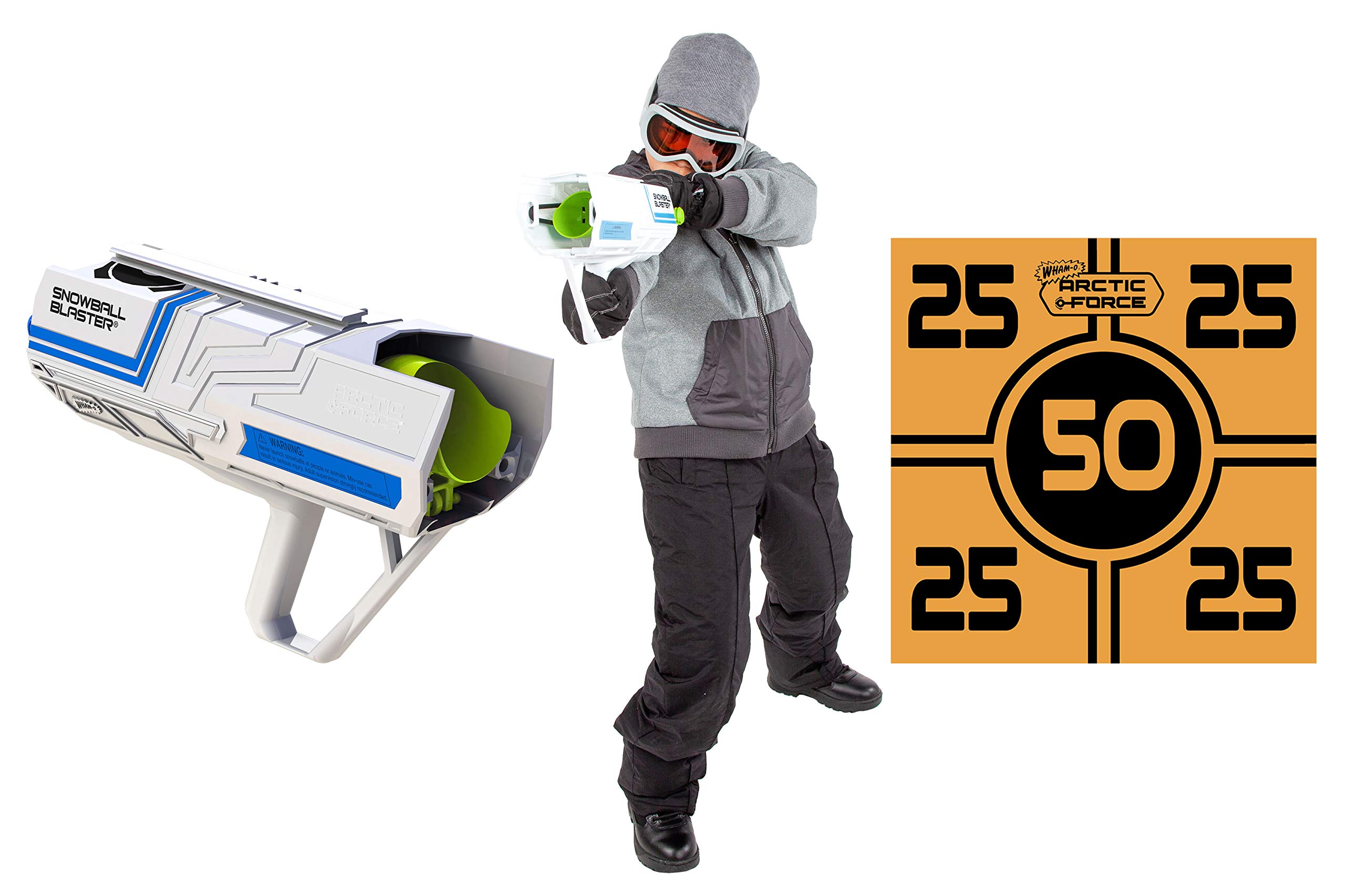 Wham-O Arctic Force Snowball Blaster with Detachable Snowball Maker - Comfortable Grip Handle for Accurate Throwing & Better Control - Easy to Aim Green Snow Ball Launcher for Winter Outdoor Play, Snowball Fights & Family Fun Activities