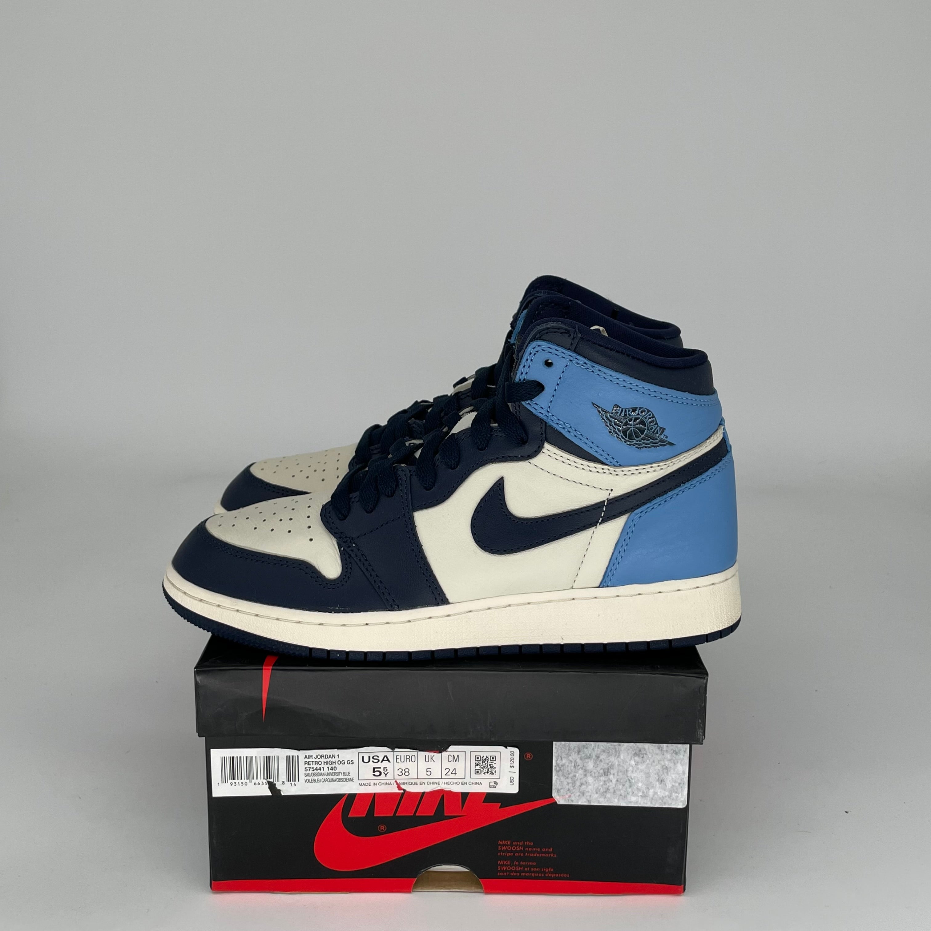 Air Jordan 1 Obsidian Size 5.5Y (575441-140) - Men's Basketball Shoes for Casual Wear & Street Style