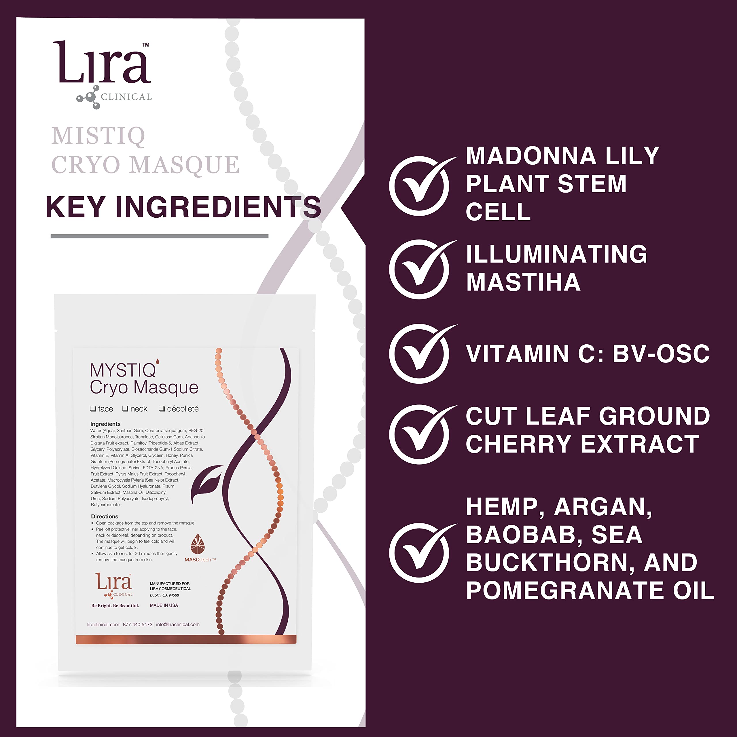 Lira Clinical MYSTIQ Cryo Masque - Cooling Face Mask with Glycerin & Fruit Extracts for Redness Relief, Soothing, Brightening & Anti-Aging - Collagen Induction Therapy Recovery - 0.1 oz - Perfect for Post-Procedure Care & Daily Skincare Routine