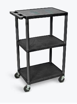 Luxor Black Endura 3 Shelf AV Media Cart - Heavy Duty Rolling TV Stand for Classroom, Office, or Home Entertainment System