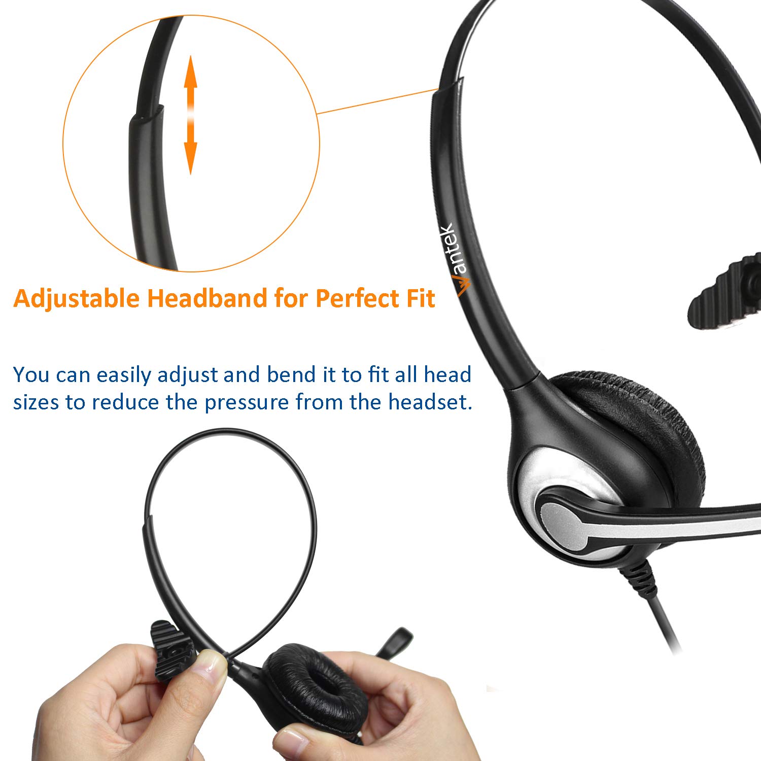 Wantek Mono Corded Telephone Headset with Noise Canceling Microphone - Compatible with ShoreTel, Plantronics, Polycom, Zultys, Toshiba, NEC Aspire, Dterm, Nortel, Meridian, Packet8 Landline Deskphones (F600S2) - Ideal for Call Centers, Office Communication & Customer Service
