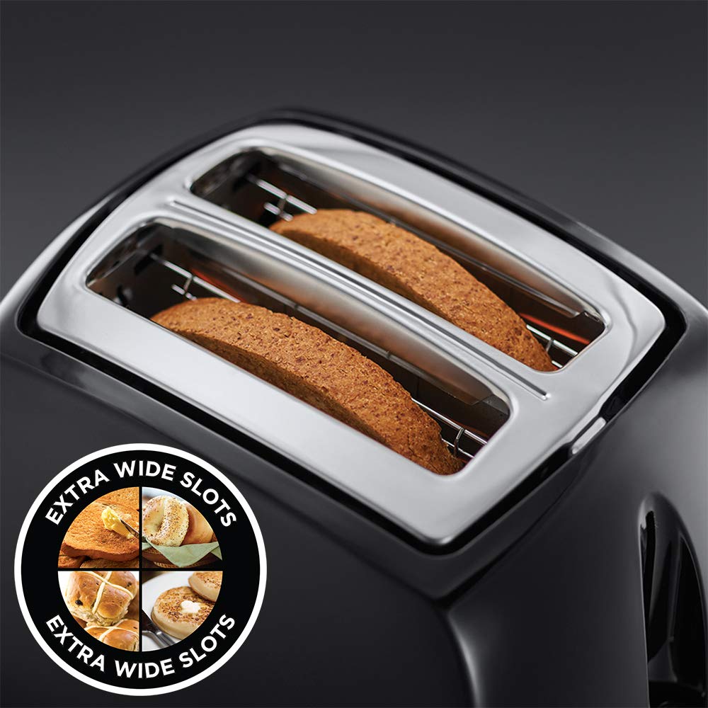 Russell Hobbs 20413 1.7L Stainless Steel Electric Kettle & 21641 2-Slice Toaster Set - 700-850W, Black - Fast Boiling & Even Toasting for Coffee, Tea & Breakfast at Home or Office