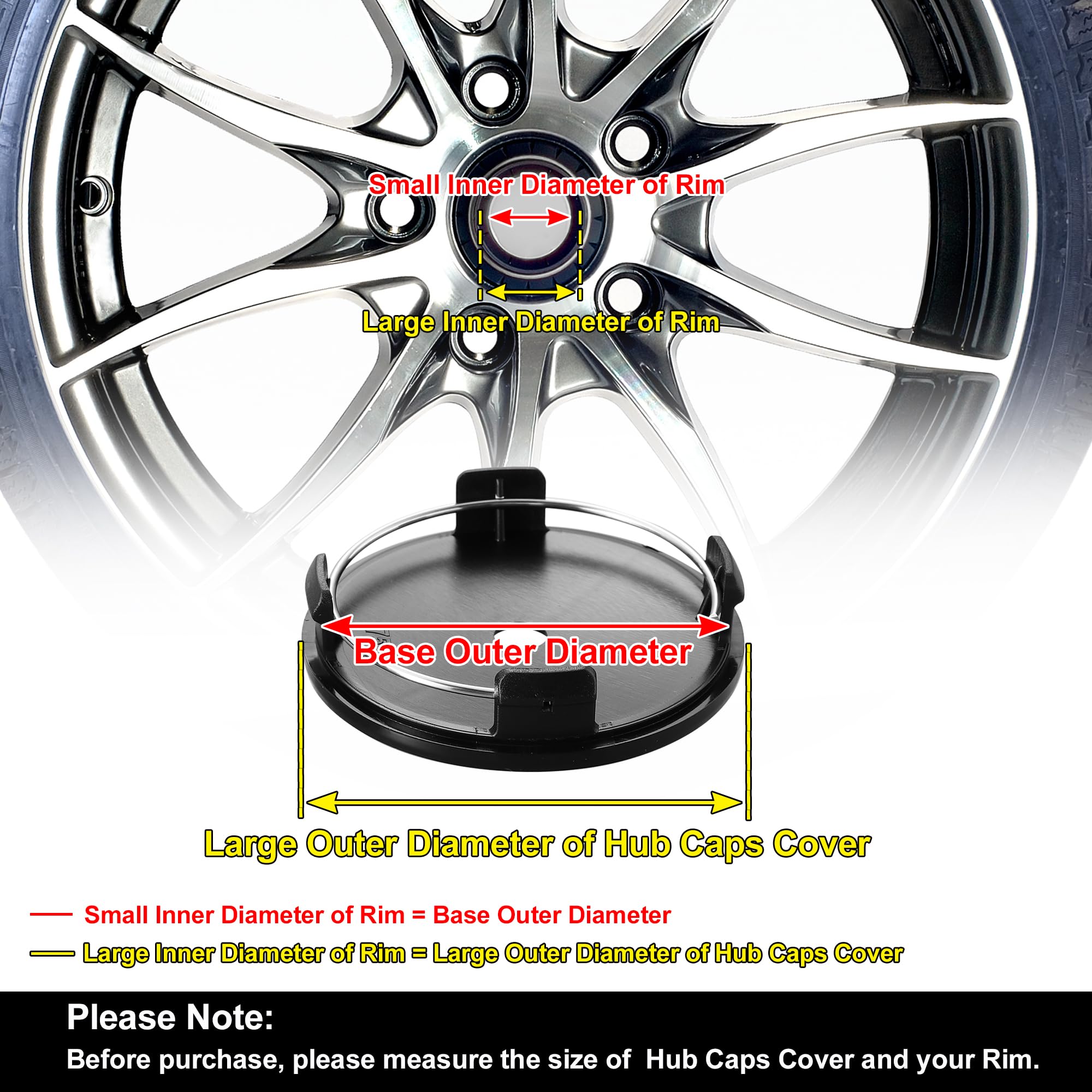 X AUTOHAUX 4-Pack 75mm Black Wheel Center Caps with 4 Clips - Universal Hub Covers for Car, Truck & SUV - Enhance Vehicle Appearance & Protect Wheel Hubs