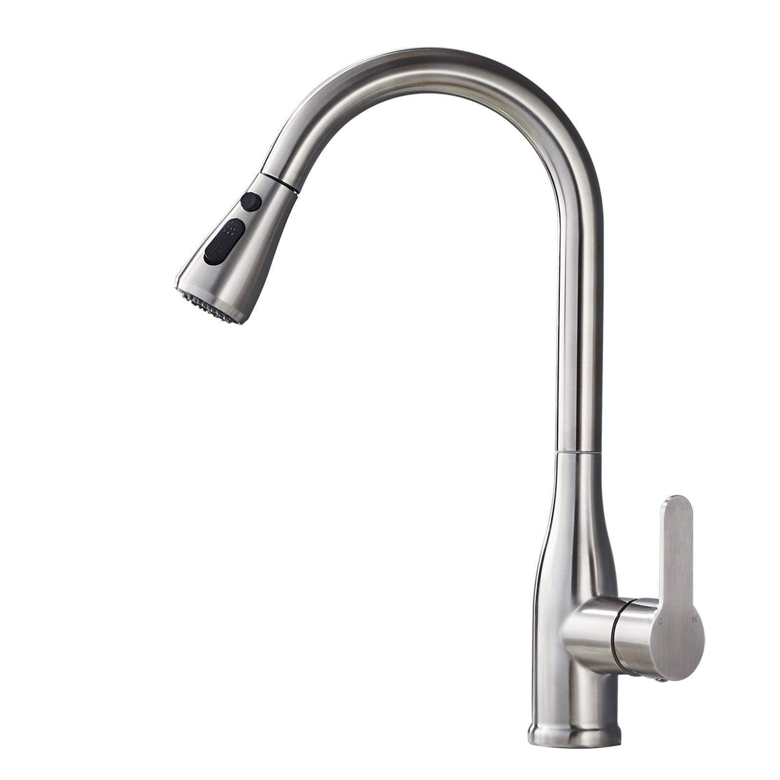OUGOO Stainless Steel Pull Down Kitchen Faucet with Sprayer - Single Handle Brushed Nickel Sink Faucet for Modern Kitchens | Perfect for Cooking, Washing Dishes & Filling Pots