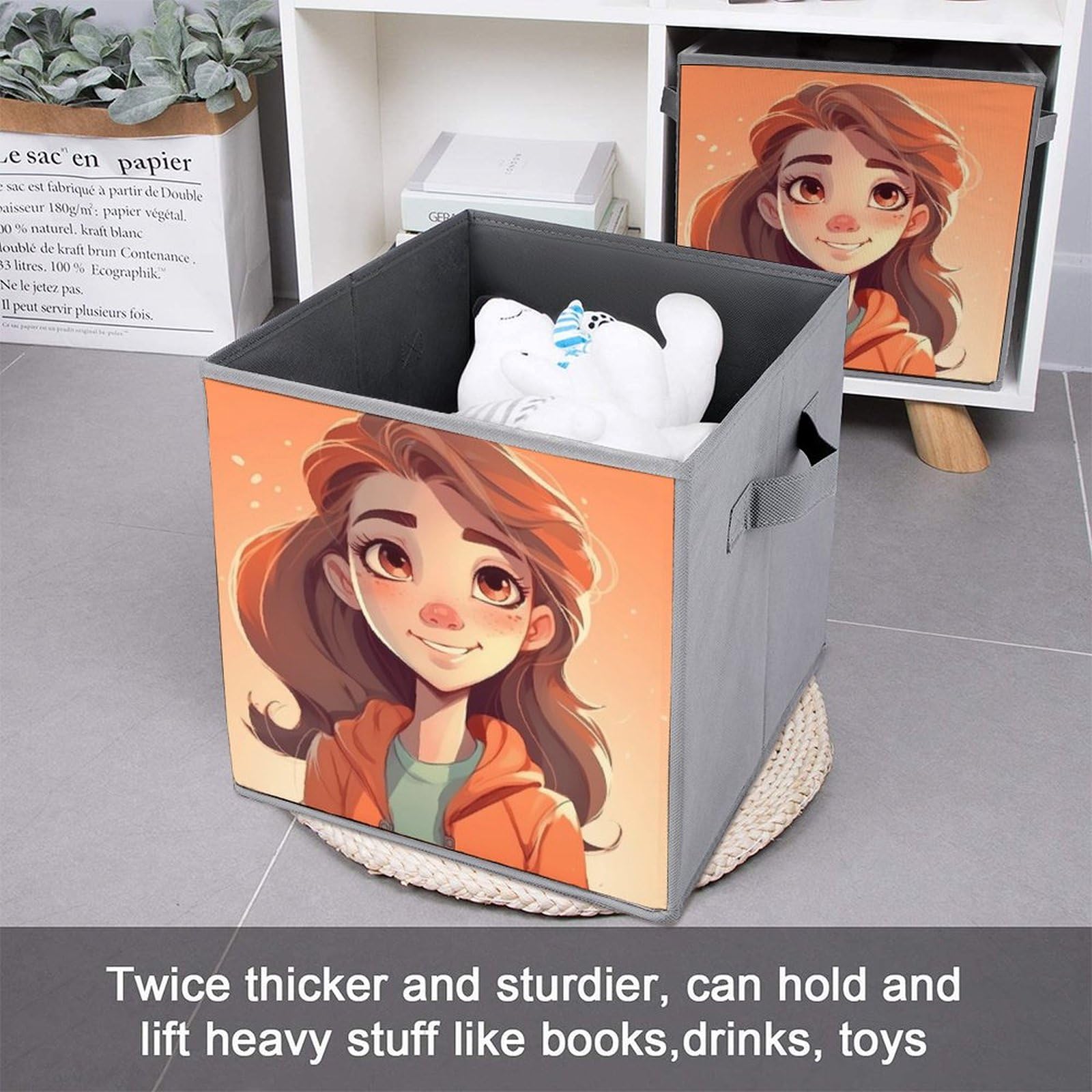 6-Pack Cartoon Girl Collapsible Storage Bins with Handles - Large Foldable Closet Organizer Baskets for Clothes, Toys & Home Organization - Perfect for Bedroom, Kids Room & Dorm Storage Solutions