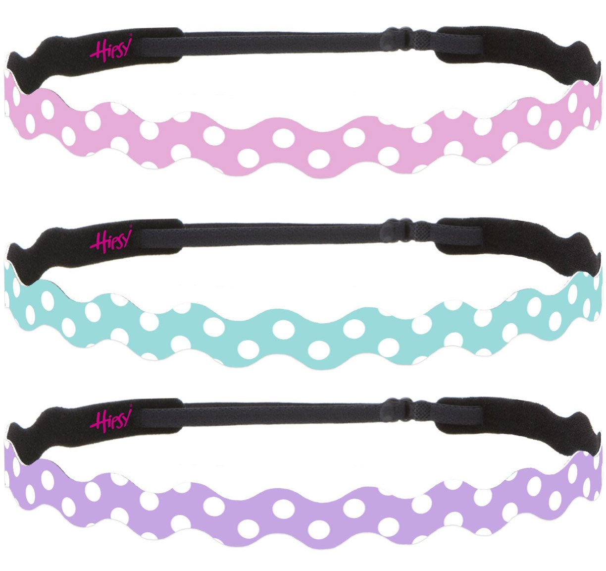 Hipsy Adjustable Non-Slip Wave Print Sports Headbands for Women - 3 Pack (Polka Dot Light Pink, Seafoam, Light Purple) - Perfect for Running, Yoga, Workouts & Gym