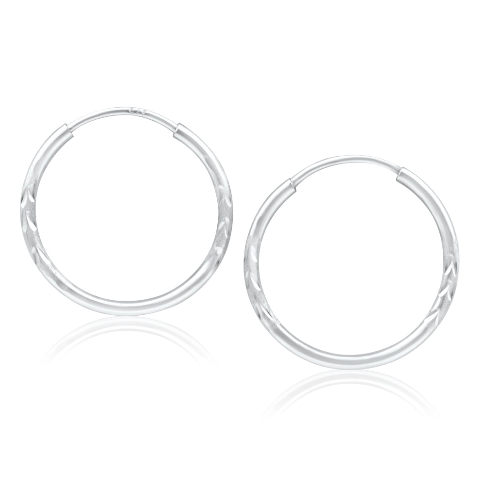9ct White Gold Hoop Earrings 15mm - Diamond-Cut Design for Women | Perfect for Everyday Wear, Parties & Special Occasions
