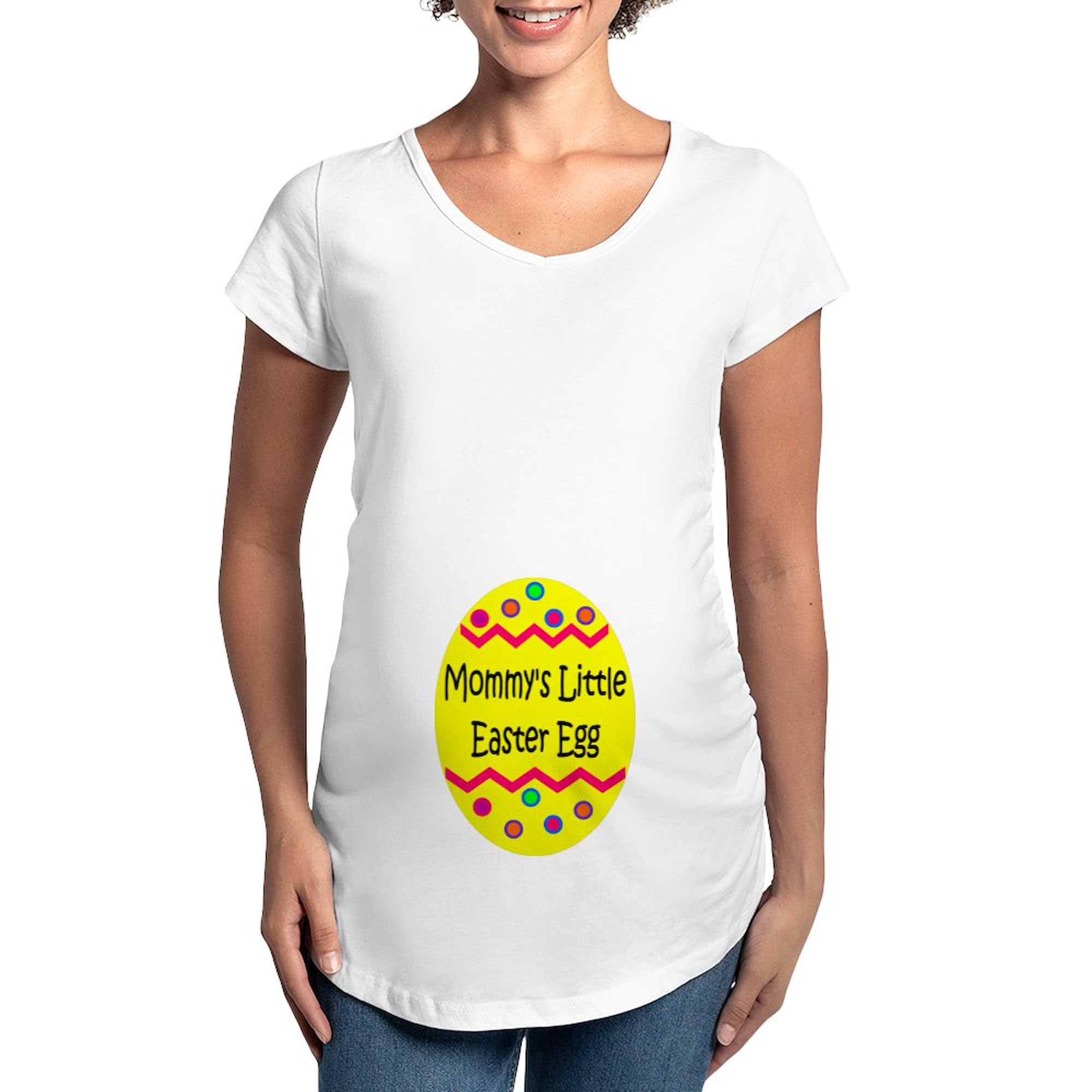 Mommy's Little Easter Egg Maternity T-Shirt - Women's Ruched Side Pregnancy Shirt for Easter & Baby Showers | Comfortable & Stylish Maternity Wear