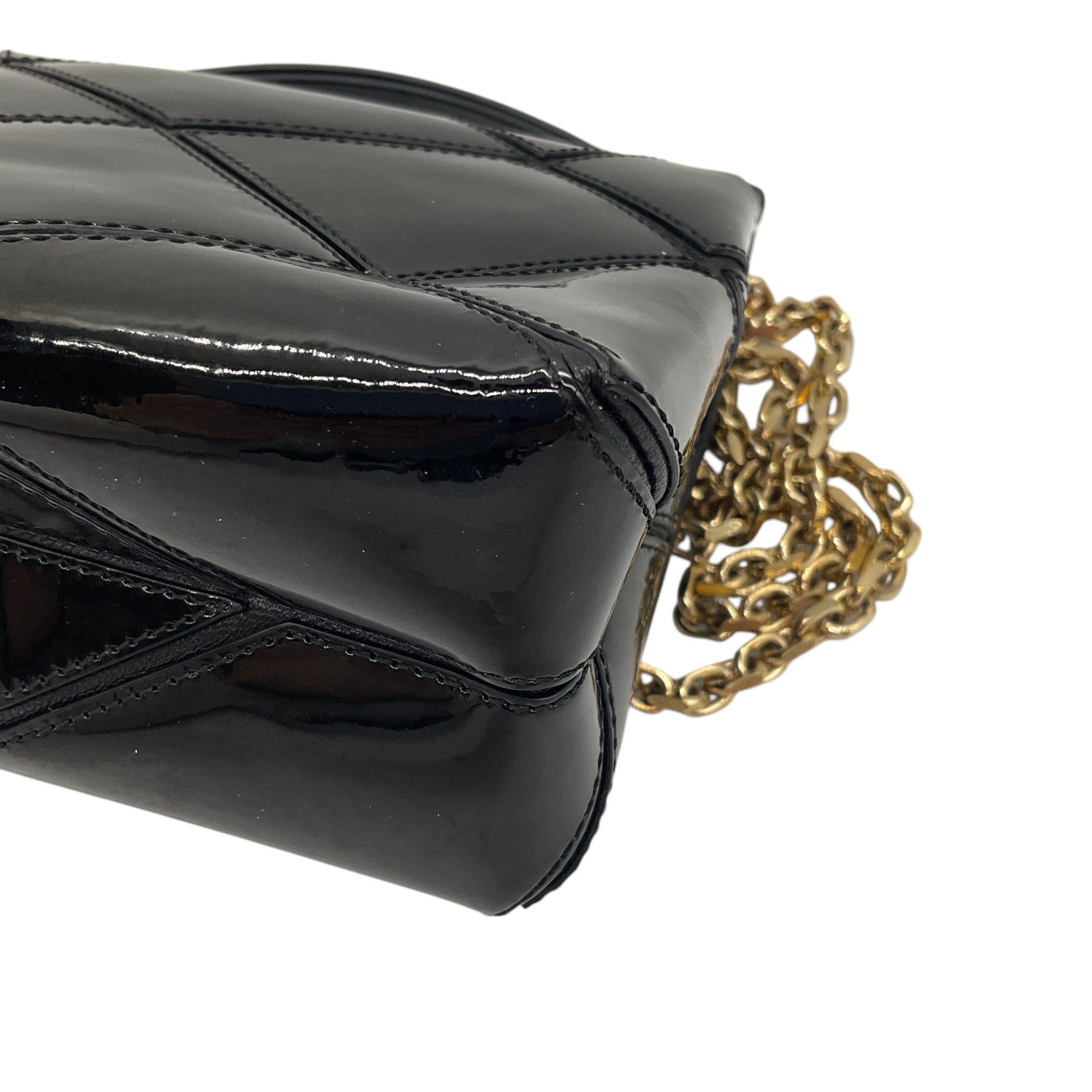 Roger Vivier Black & Gold Chain Strap Quilted Patent Leather Mini Crossbody Bag - Elegant Evening Out & Party Accessory