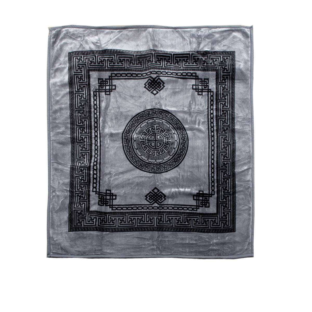 1000GSM Olympia Greek Key Luxury 2-Ply Mink Blanket - Queen Size Grey - Ultra Soft & Warm Bedding for Winter, Cozy Home Decor, Hotel Style Comfort