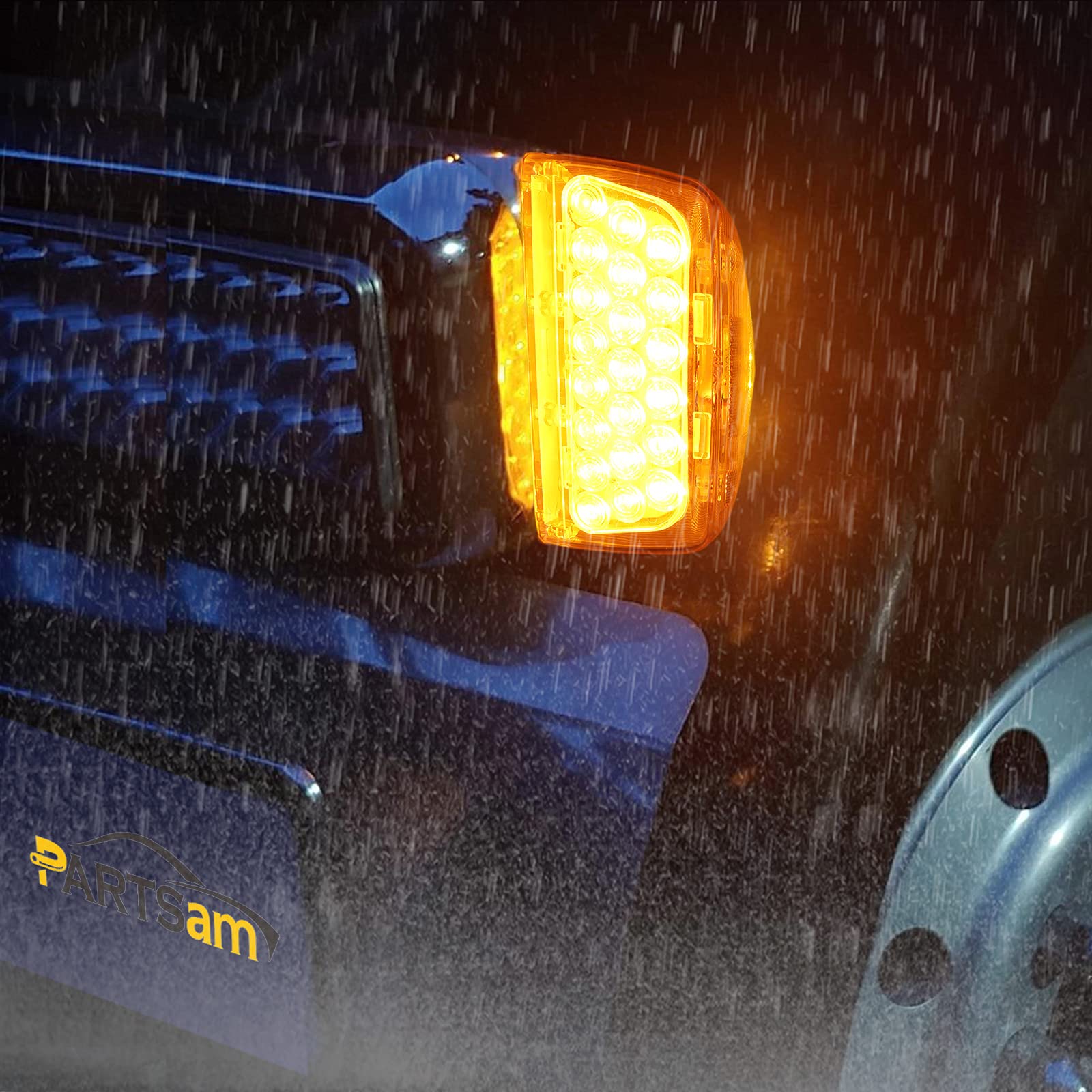 Partsam 2Pcs Amber 31LED Truck Headlight Front Turn Signal Lights - 3 Wire Replacement Compatible with Peterbilt 379 359 357 365 378 (Smoke Lens) - Durable LED Lights for Semi Truck & Heavy Duty Vehicles - Perfect for Highway Driving & Night Visibility