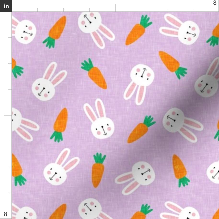 Small Scale Bunnies Purple Easter Spring Rabbit Bunny Carrot Printed Denim Fabric Fat Quarter - Bottomweight Apparel, Home Decor & Upholstery Material - Perfect for DIY Crafts, Easter Decorations & Quilting Projects