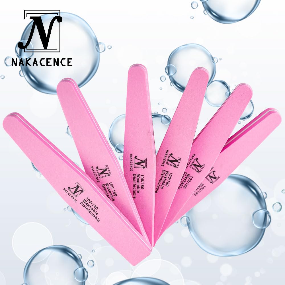 Professional Double-Sided Nail File & Buffer Set - 100/180 Grit for Gel Nails & Manicures - 10-Pack Pink Nail Art Tools Kit for Salon & Home Use