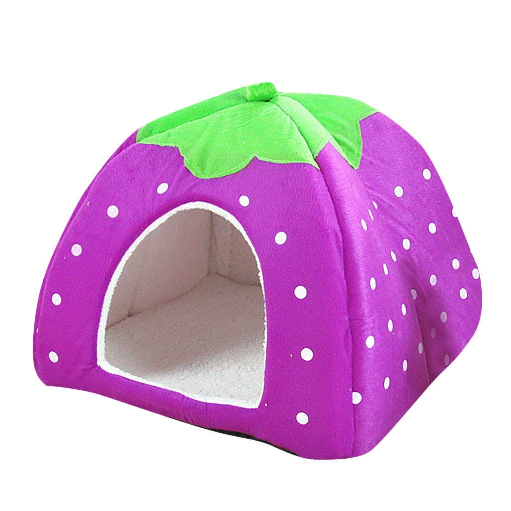 Watonic Strawberry Pet Bed - Soft Dog Bed & Cat House with Wave Design, Purple Medium Size - Cozy Kennel for Small Pets, Perfect for Indoor & Outdoor Use