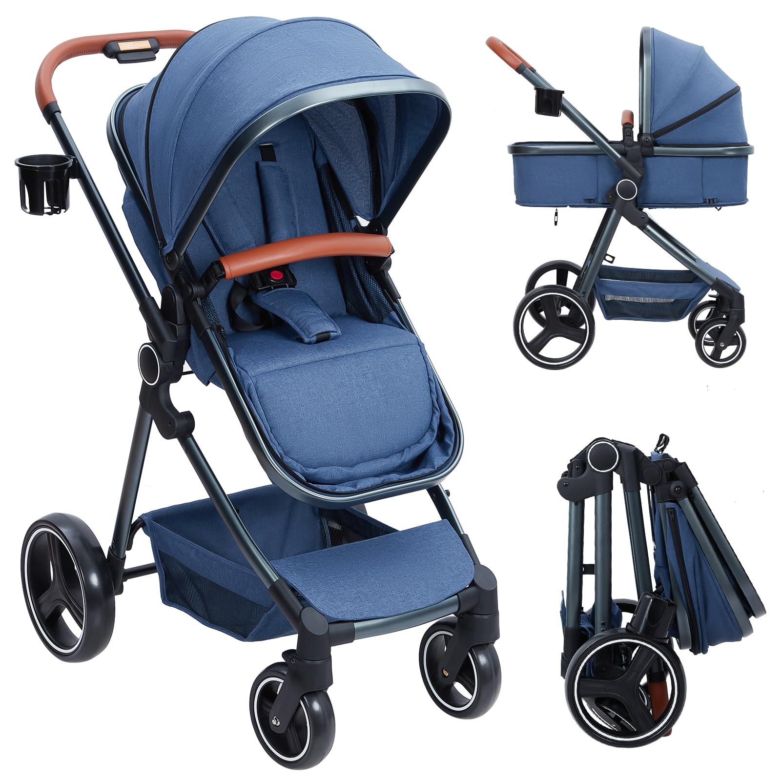 GAOMON 2-in-1 Convertible Baby Stroller with Bassinet & Toddler Seat - Lightweight Aluminum Frame, Reversible Pushchair, 5-Point Safety Harness, Foldable Design (Blue) | Perfect for Newborns, Infants & Outdoor Walks
