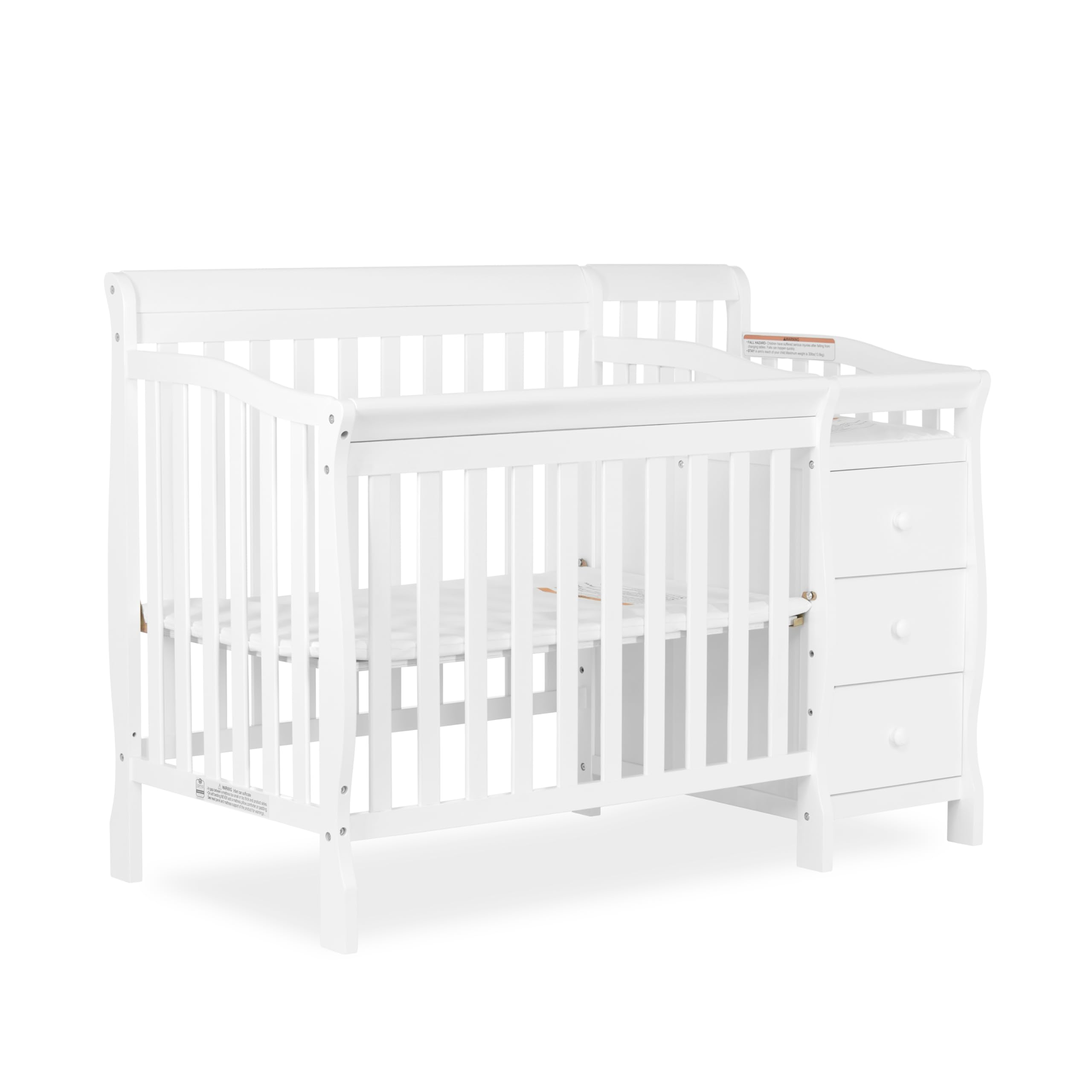 Dream On Me Jayden 4-in-1 Mini Convertible Crib & Changer - White | Greenguard Gold Certified | Non-Toxic New Zealand Pinewood | 1