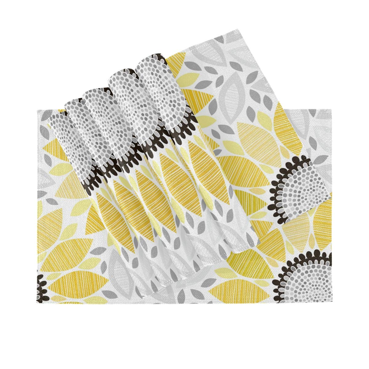 MOYYO Abstract Floral Sunflower Placemats Set of 4 - Heat & Stain Resistant Polyester Table Mats, Non-Slip Washable Dining Decor for Kitchen, Dining Room, and Outdoor Picnics