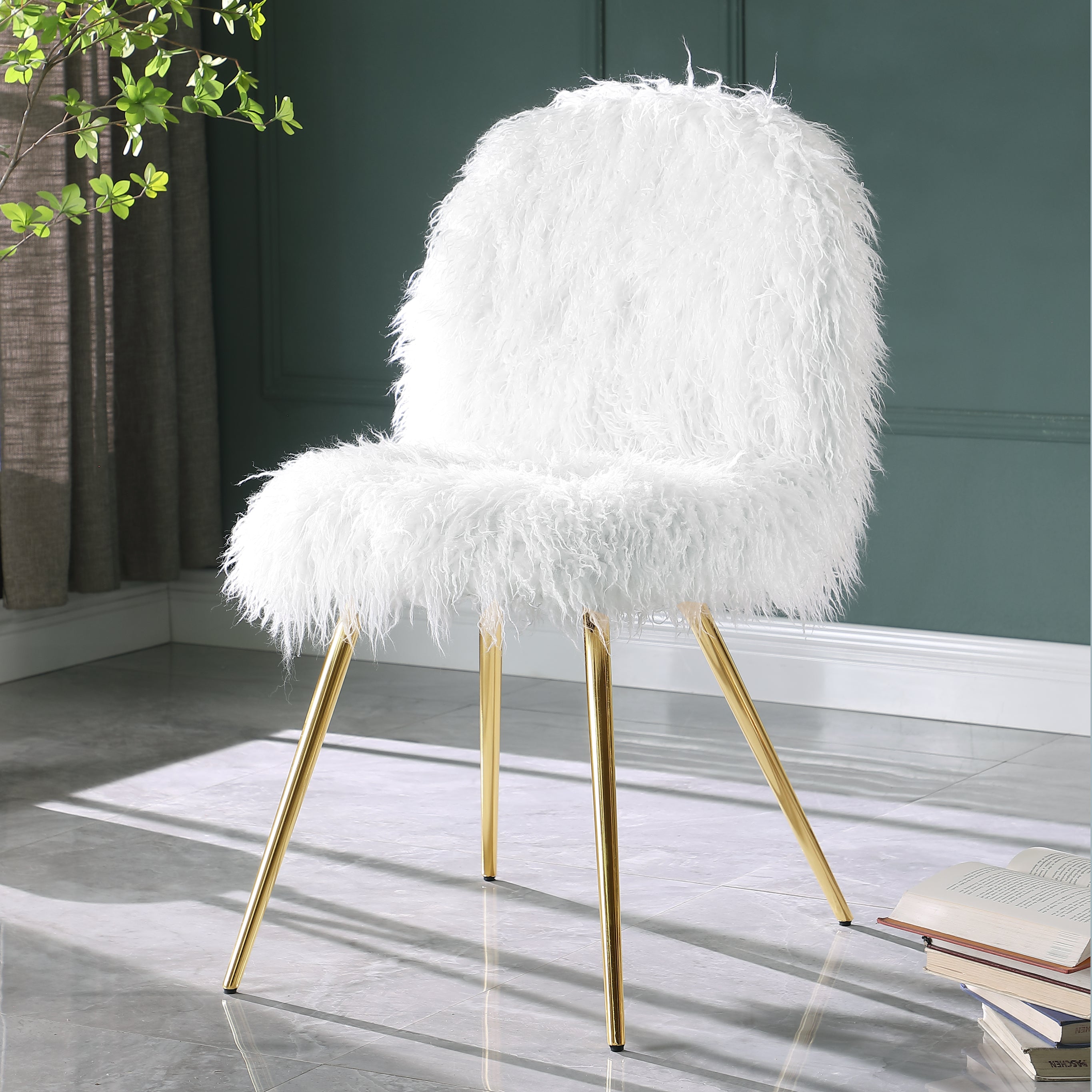 Roundhill Furniture Ravni Faux Fur Accent Chair with Ottoman - Cozy Modern Living Room Seating for Home Office, Bedroom or Reading Nook