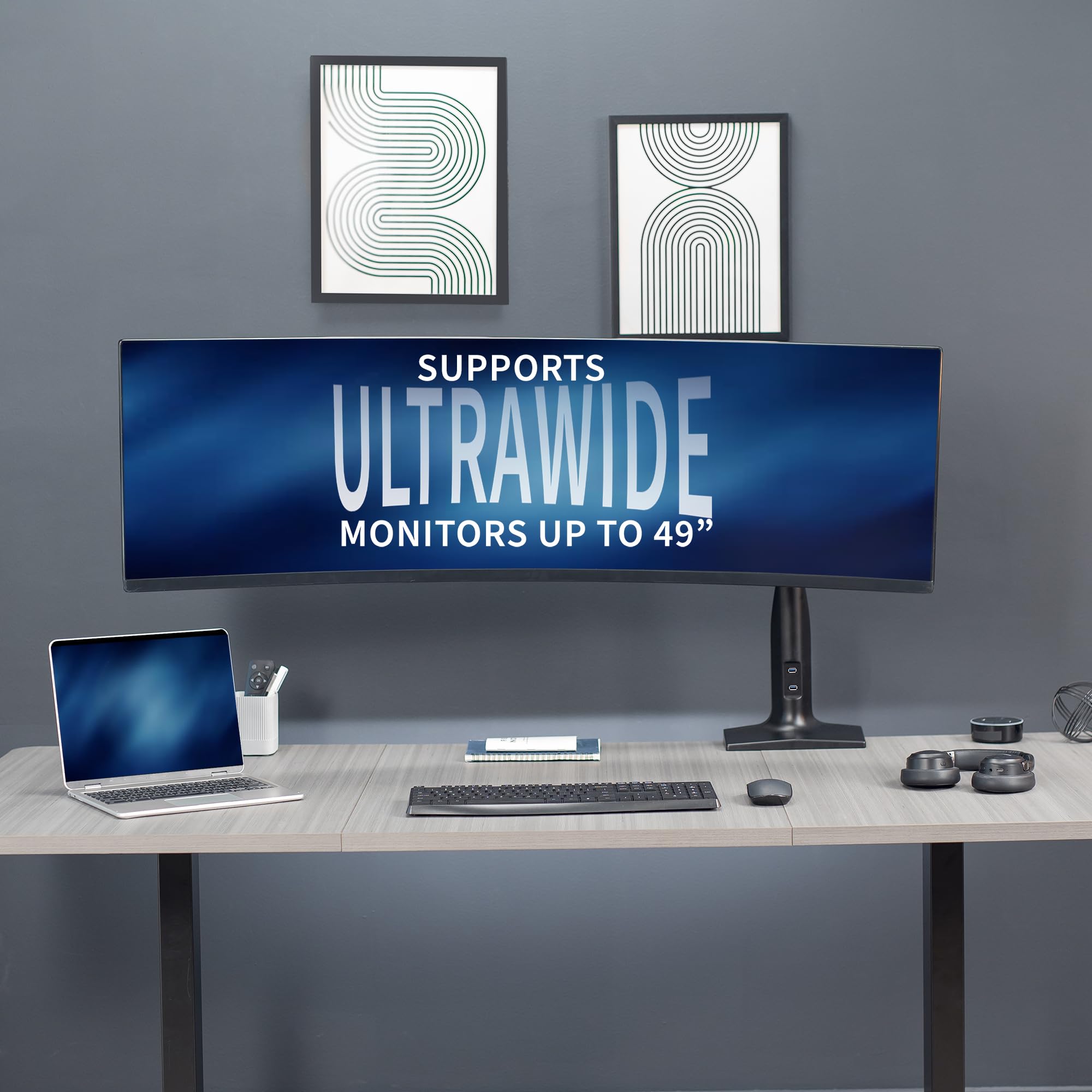 VIVO Aluminum Single Monitor Arm Stand for 13-49 Inch Ultrawide Screens, Adjustable Pneumatic Articulating Mount with USB Ports, Clamp-on Desk Stand, Max VESA 200x100 (Black) - Perfect for Home Office, Gaming Setup & Workspace Ergonomics