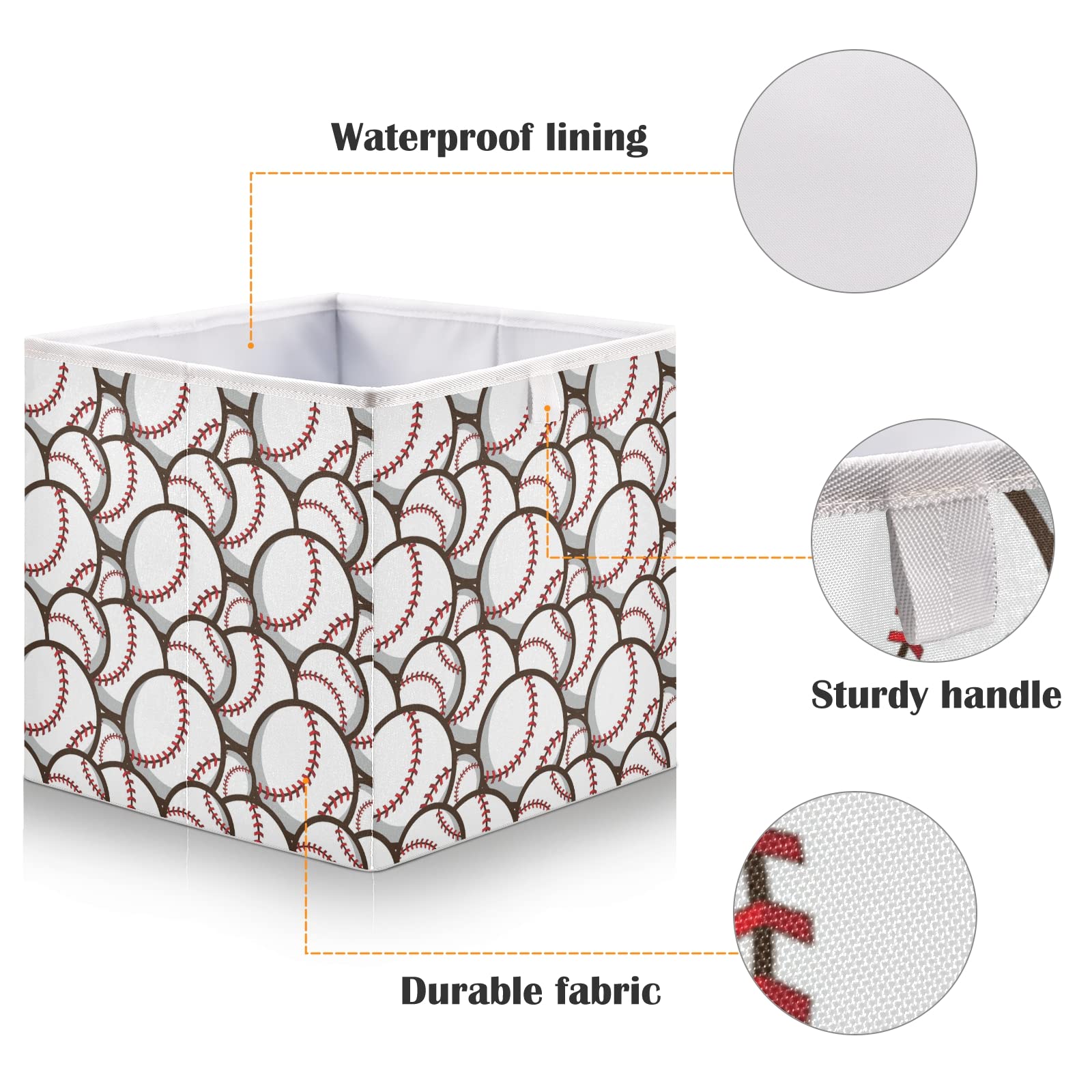 Foldable Collapsible Fabric Storage Bins - 16 x 11 Inch Baseball-Themed Organizer Baskets for Shelves | Perfect for Pantry, Nursery, Closet & Toy Organization | Space-Saving Home Storage Solution