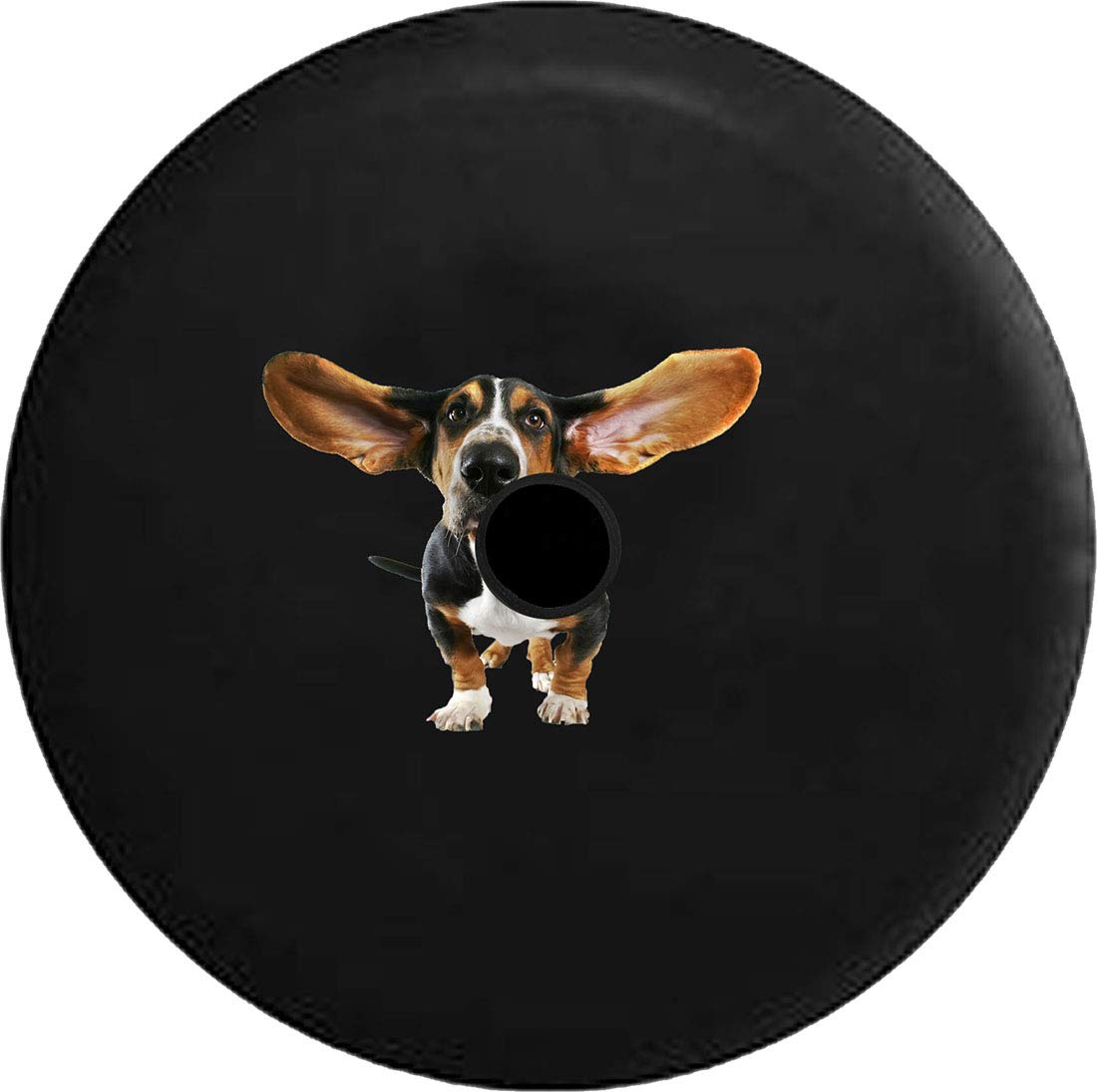 33 Inch Black Spare Tire Cover with Basset Hound Dog Ears Design & Backup Camera Hole - Wind-Resistant Durable SUV/Truck Accessory for Outdoor Adventures
