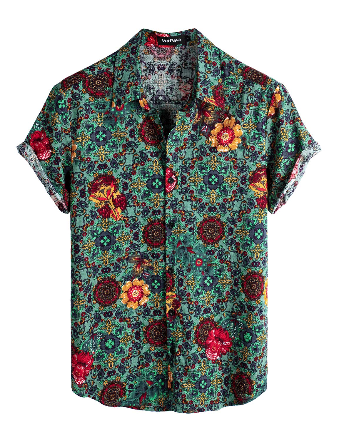 VATPAVE Men's Summer Tropical Shirts - Short Sleeve Hawaiian Aloha Button Down Shirt for Beach Vacation, Luau Party & Casual Wear