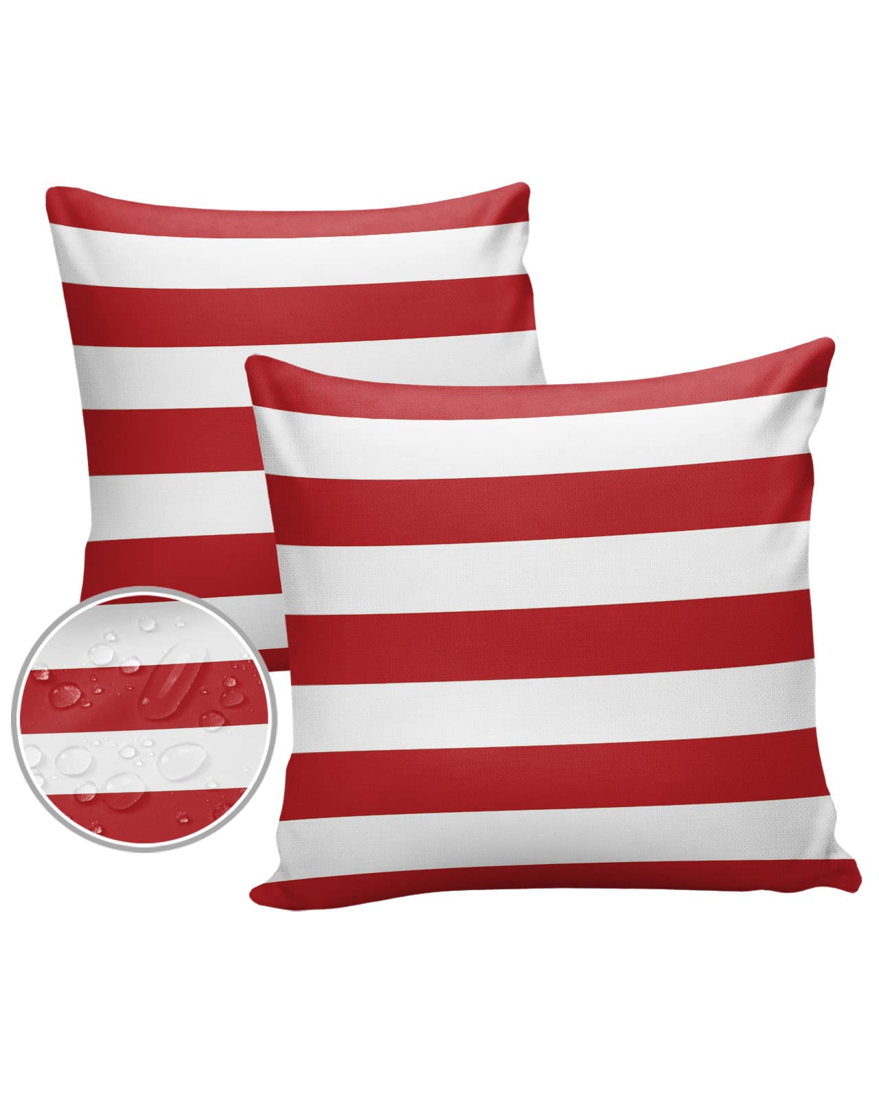 Waterproof Outdoor Christmas Striped Pillow Covers - Set of 2 Red & White Geometric Polyester Throw Pillows for Patio, Garden, Couch Decor | All-Weather Decorative Cushion Covers for Outdoor Furniture, Porch & Backyard