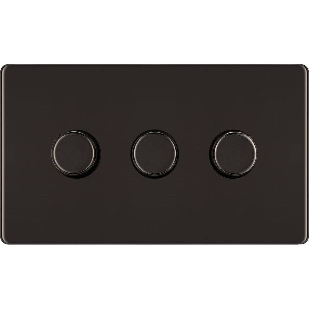 BG Nexus Screwless Black Nickel 3G Dimmer Switch FBN83 - Modern Smart Lighting Control for Home & Office Automation
