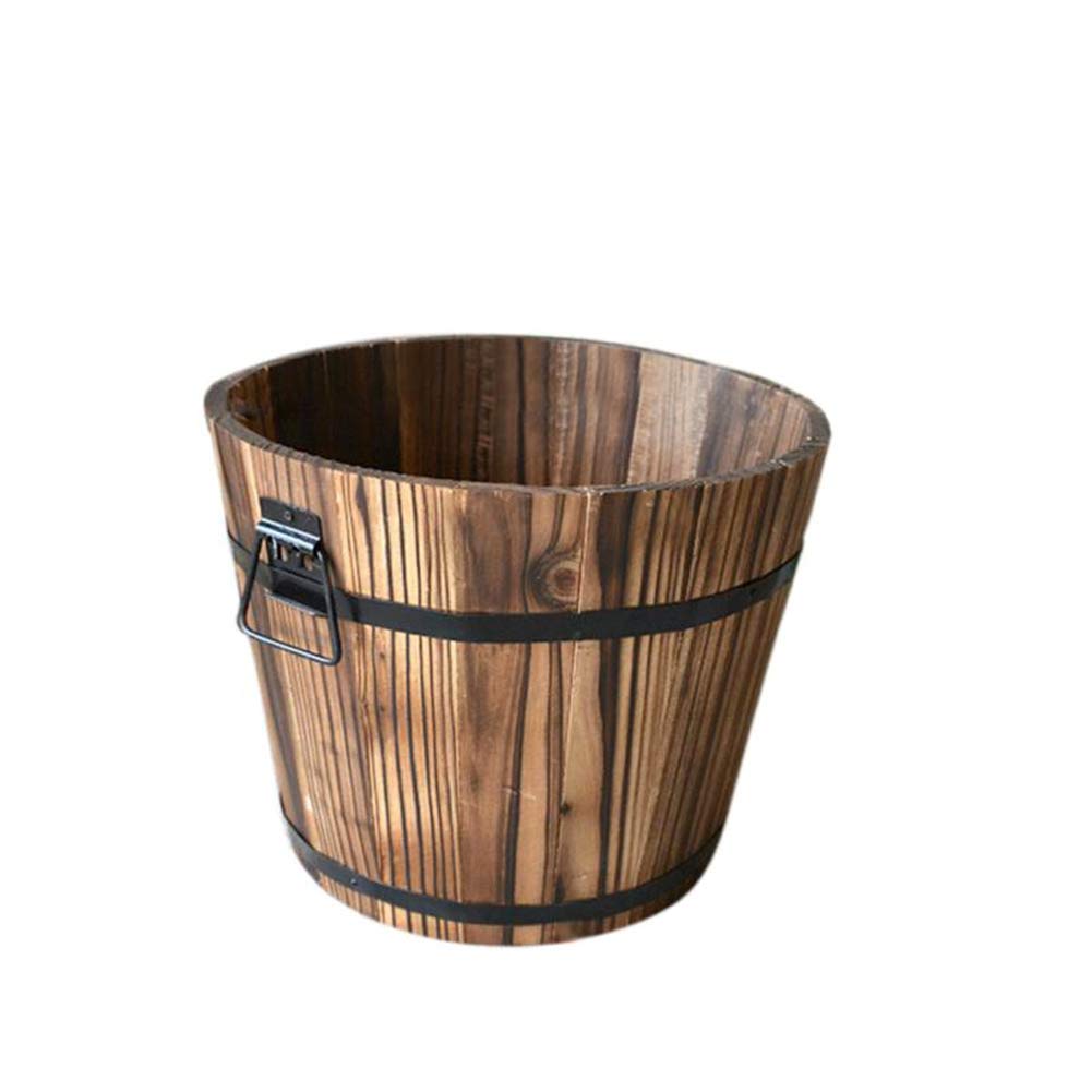 URMAGIC Wooden Whiskey Barrel Planter with 2 Metal Handles - Rustic Garden Flower Pot with Drainage Hole for Succulents, Herbs & Plants (3 Sizes, 2 Styles) - Perfect for Indoor Decor, Outdoor Patio & Garden Planting