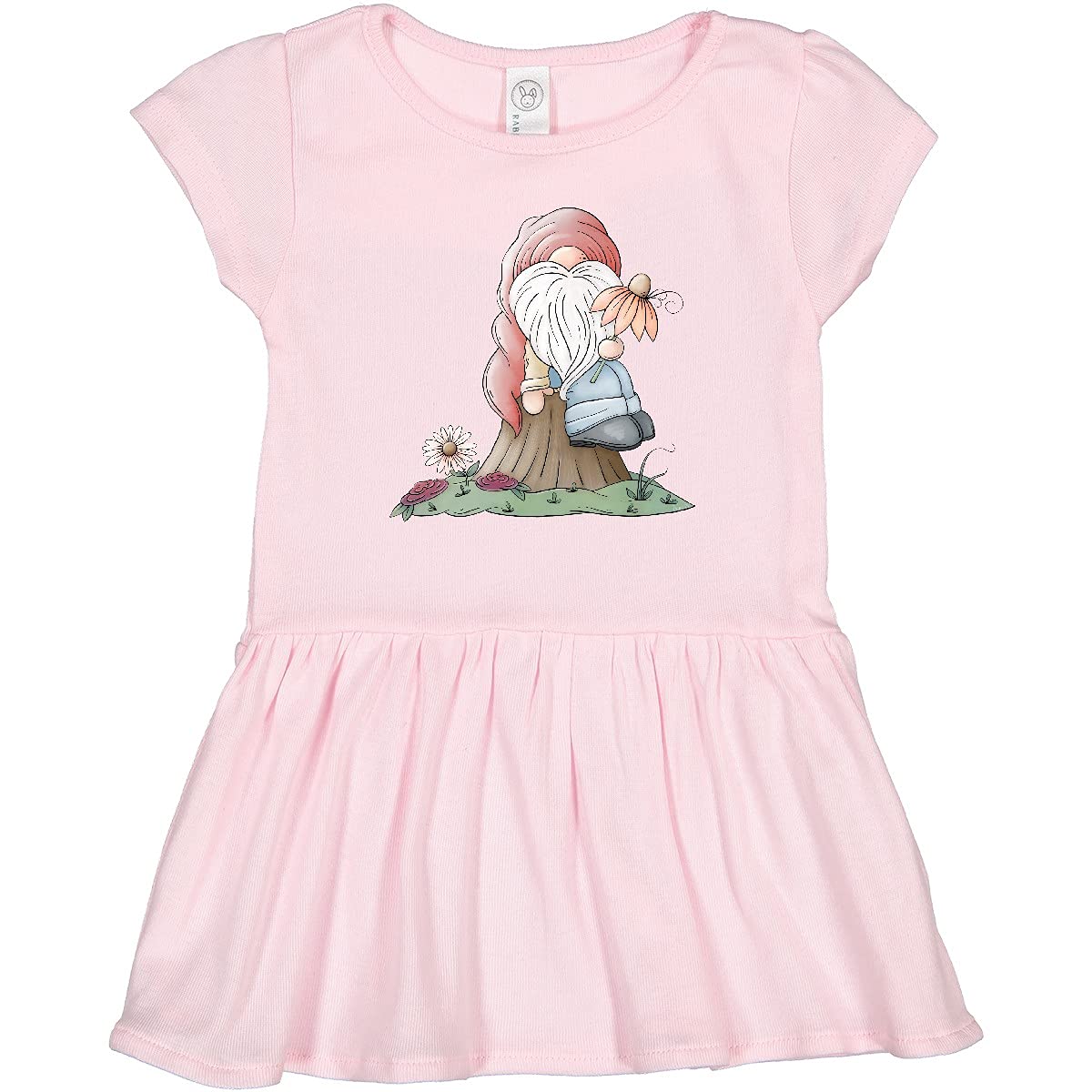 Inktastic Spring Gnome Toddler Dress - Cute Floral Print Baby Girl Outfit for Easter, Birthday & Playdates | Soft Cotton Comfort for Toddlers
