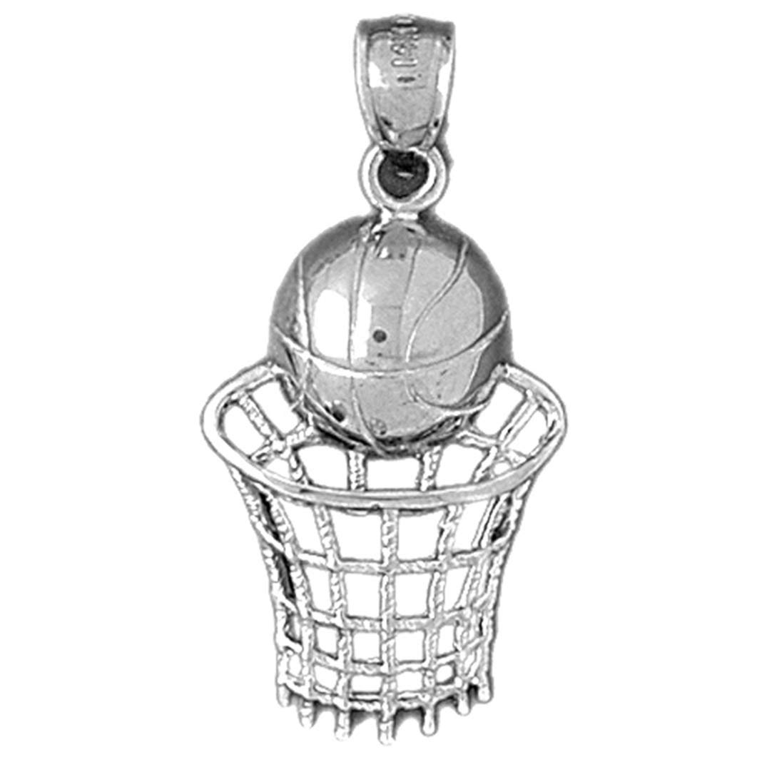 14K White Gold Basketball Basket Pendant Necklace - 18