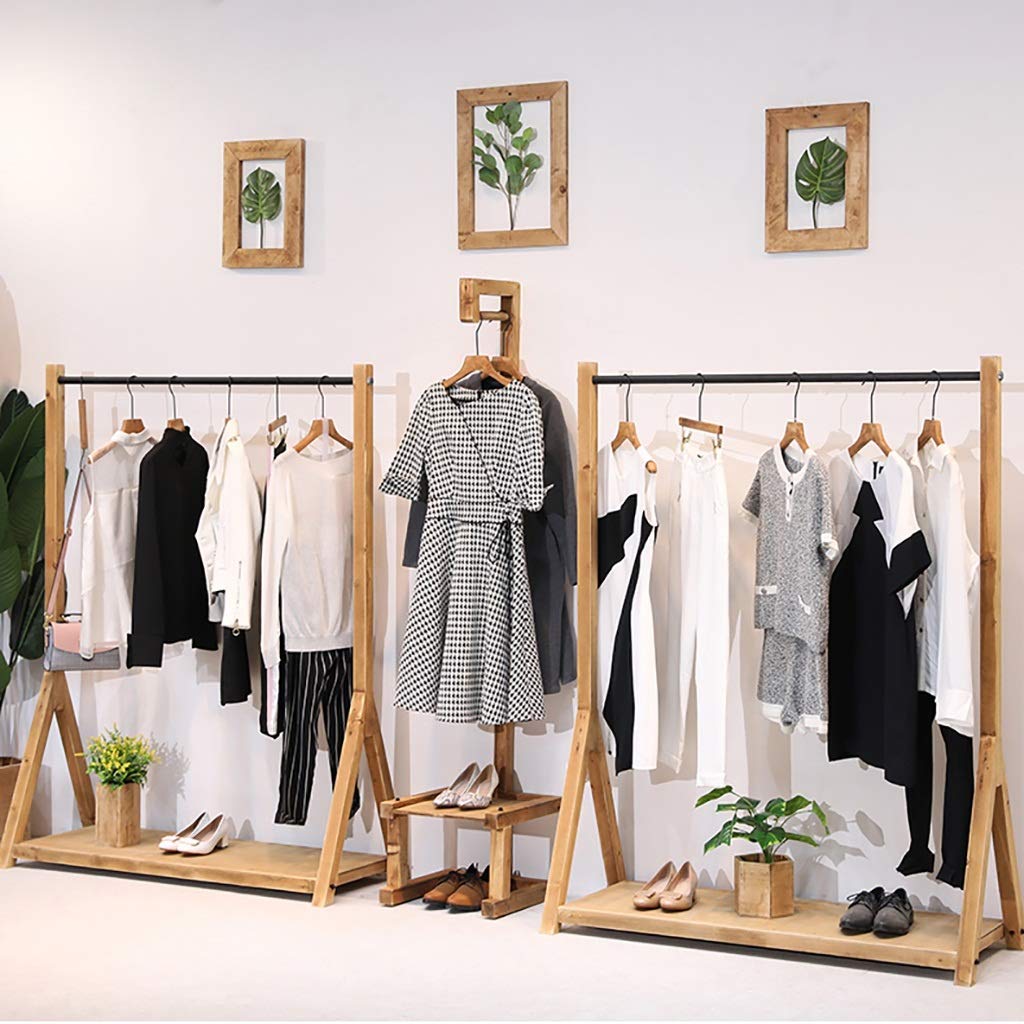 Solid Wood Coat Rack - Heavy Duty Clothes Stand for Bedroom, Balcony & Clothing Stores | Multi-Functional Garment Hanger Display for Men & Women's Wardrobe Organization