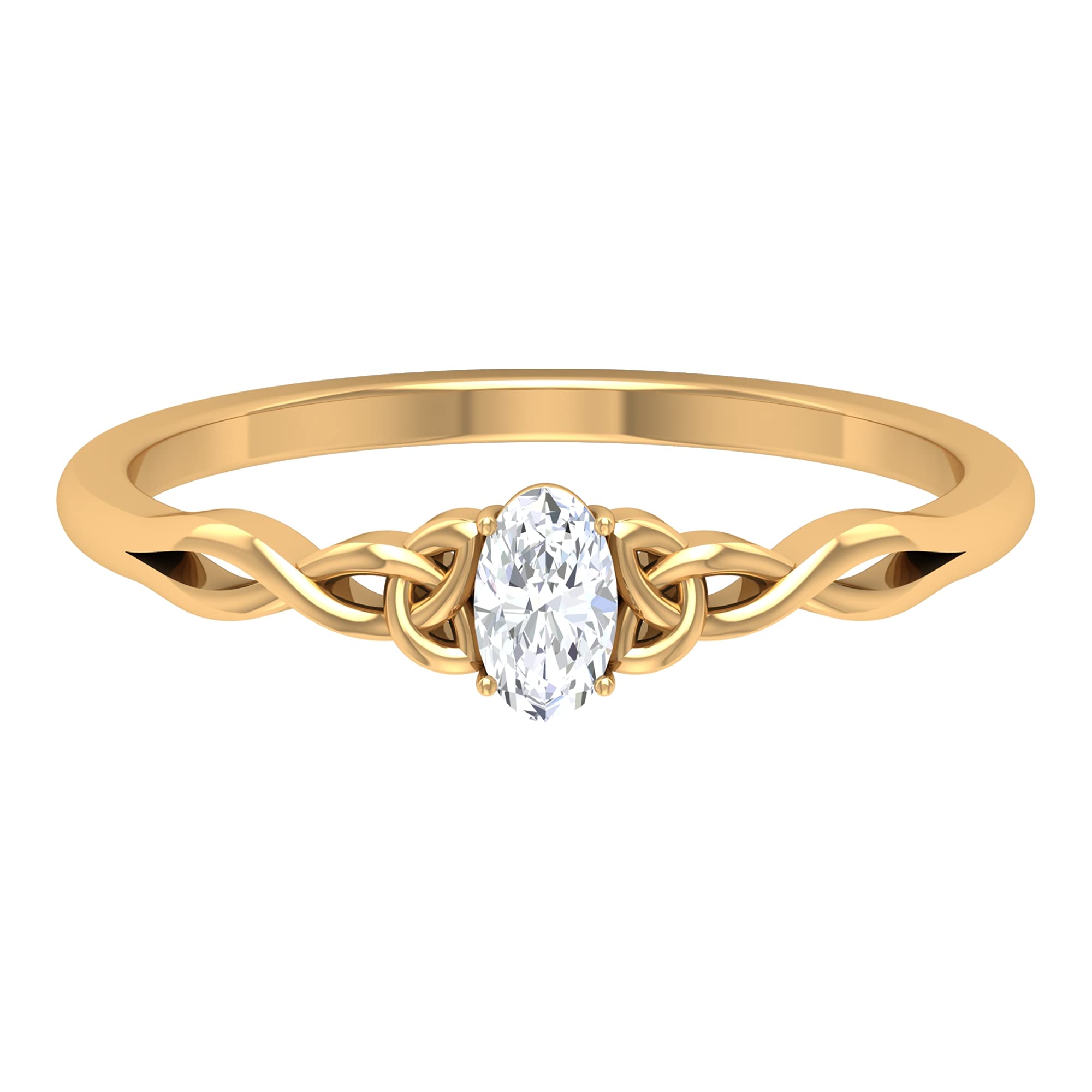 1/4 CT Oval Cut Diamond Solitaire Promise Ring for Women - 14K Solid Gold April Birthstone Celtic Engagement Ring | Anniversary Gift, Wedding Band, Romantic Proposal Jewelry