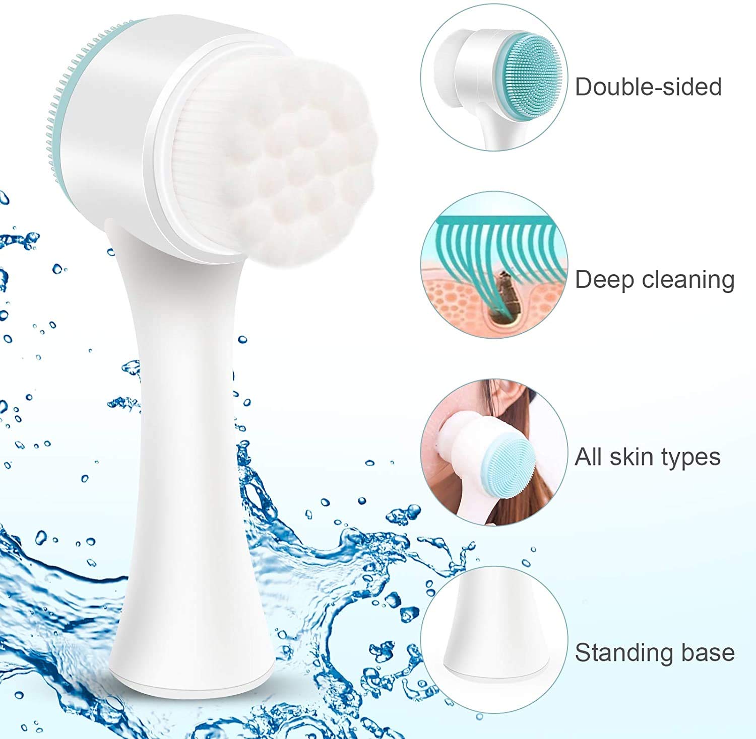 SIYANSHU 2 in 1 Face Brush - Gentle Manual Facial Cleansing & Pore Cleansing Brush for Sensitive, Dry, Delicate Skin - Exfoliating & Deep Cleaning - White & Blue (Pack of 1) - Perfect for Daily Skincare Routine & Spa-Like Treatment at Home
