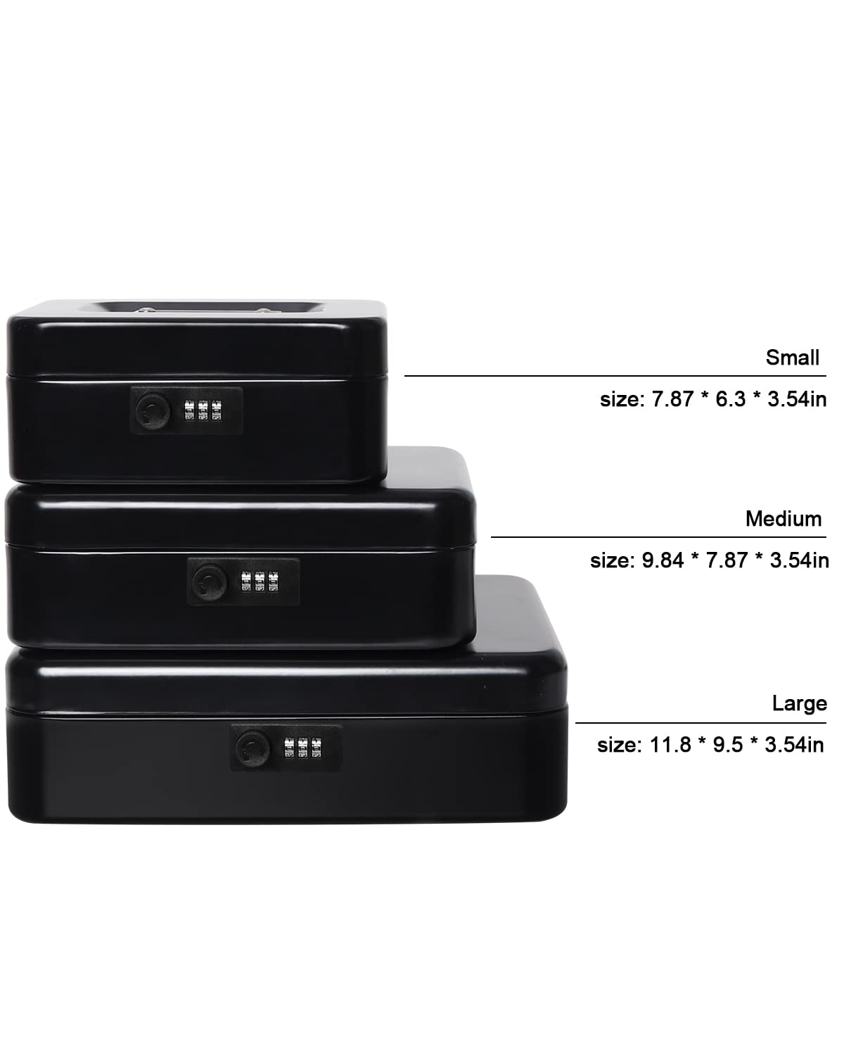 Large Metal Cash Box with Combination Lock - Secure Money Storage Box with Money Tray (11.8 x 9.5 x 3.54 Inches, Black) - Ideal for Home, Office, Retail Stores & Small Business Cash Management