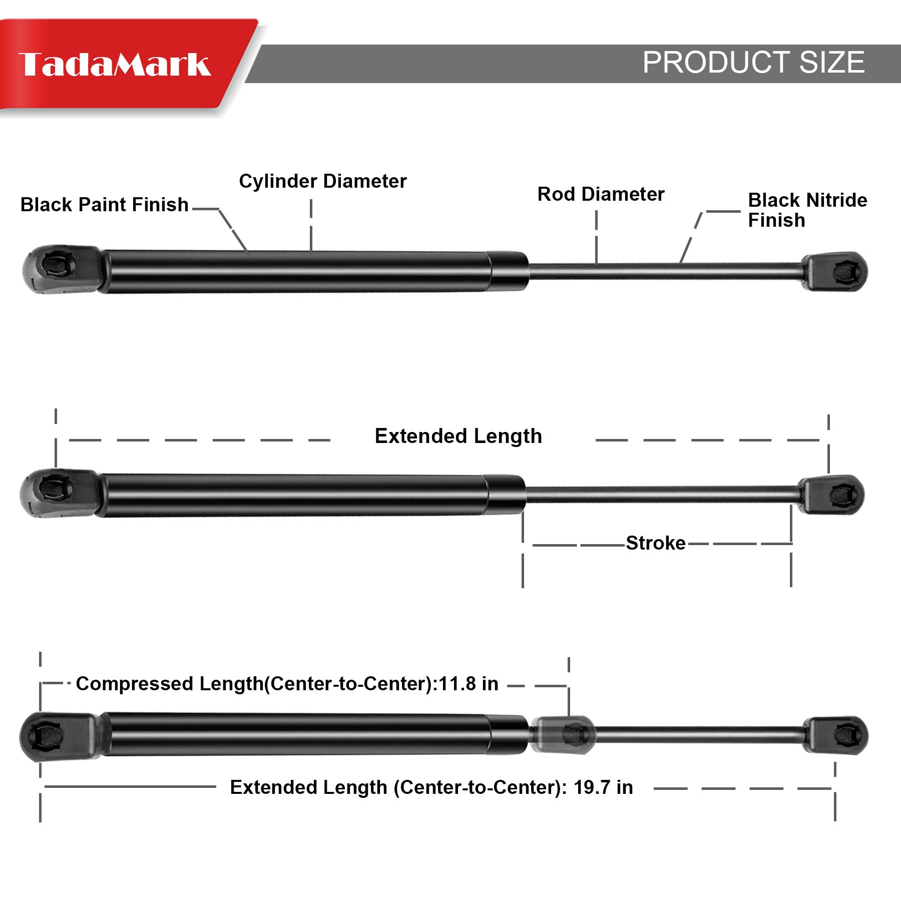2 Pack 20 Inch 40lb/178N Gas Strut Spring Shock Absorber for RV Doors, Bed Storage, Trap Doors, TV Cabinets & Camper Shell Rear Windows - Heavy Duty Lift Support (Part C1608316) - Perfect for Smooth Opening & Closing of Storage Compartments