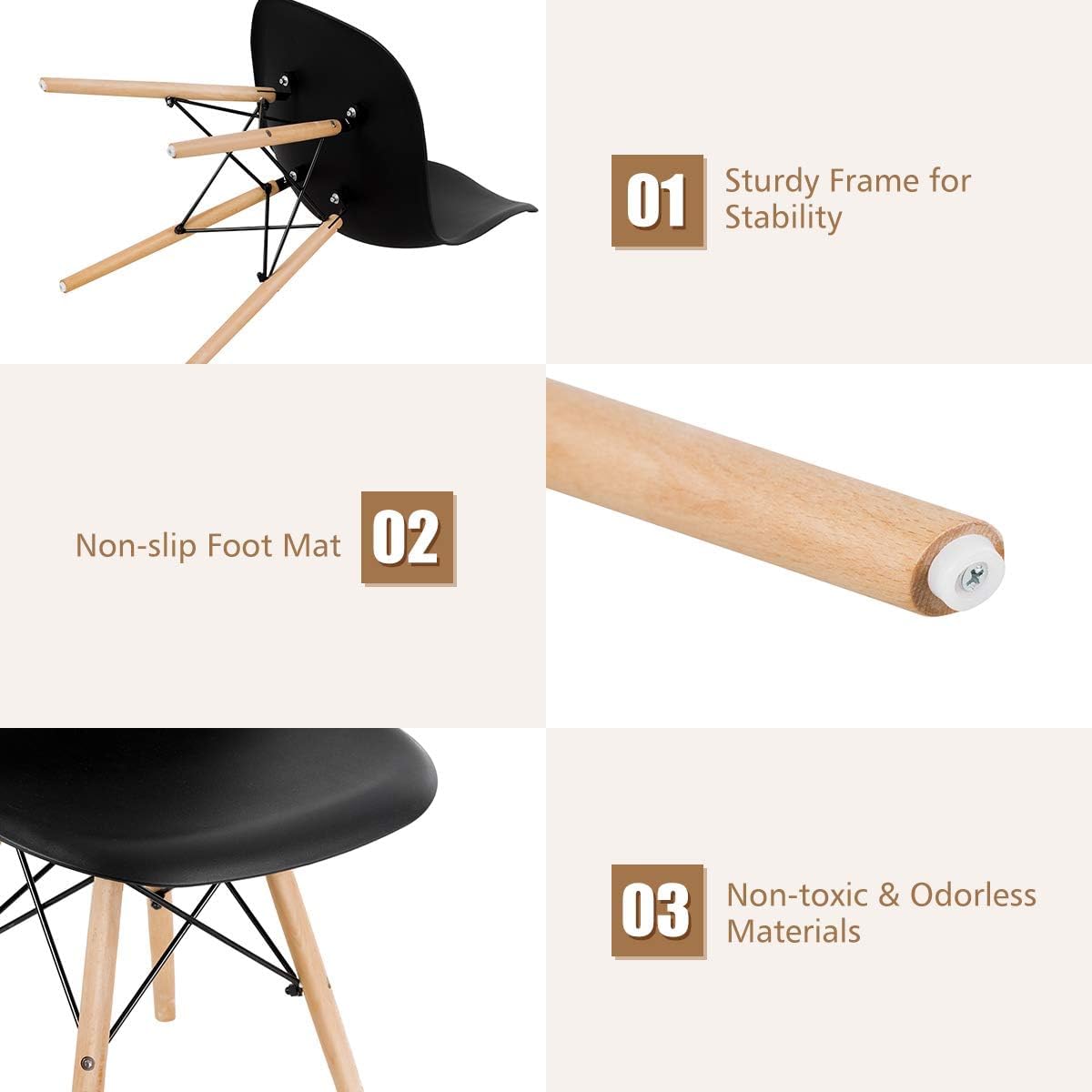 GOFLAME DSW Modern Dining Chairs Set of 2 - Black Shell Plastic Seats with Wooden Legs, Armless Side Chairs for Kitchen, Dining Room, Living Room & Bedroom | Perfect for Small Spaces, Breakfast Nooks & Contemporary Home Decor