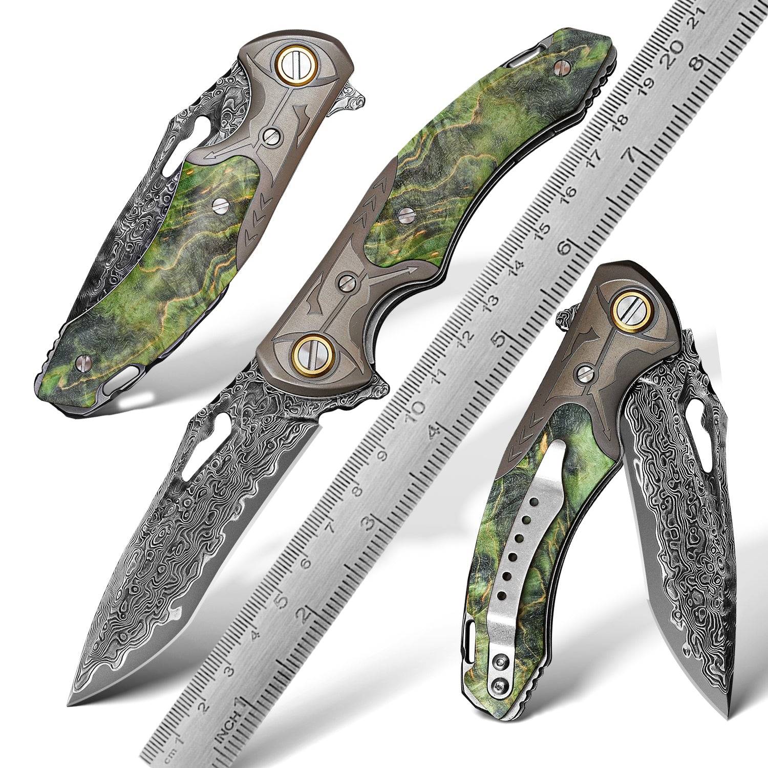 Premium Hades Japanese VG10 Damascus Steel Pocket Knife with Clip - Stabilized Maple Burl Handle - EDC, Camping, Hunting & Outdoor Survival Gear