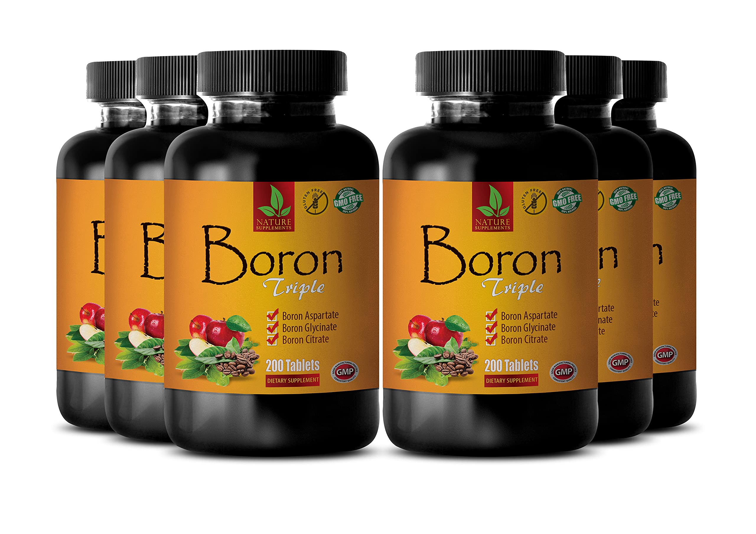 Boron Supplement for Testosterone & Brain Boost - Triple Strength Dietary Support - 6 Bottles (1200 Capsules) - Enhance Memory, Focus & Energy for Men's Health & Fitness