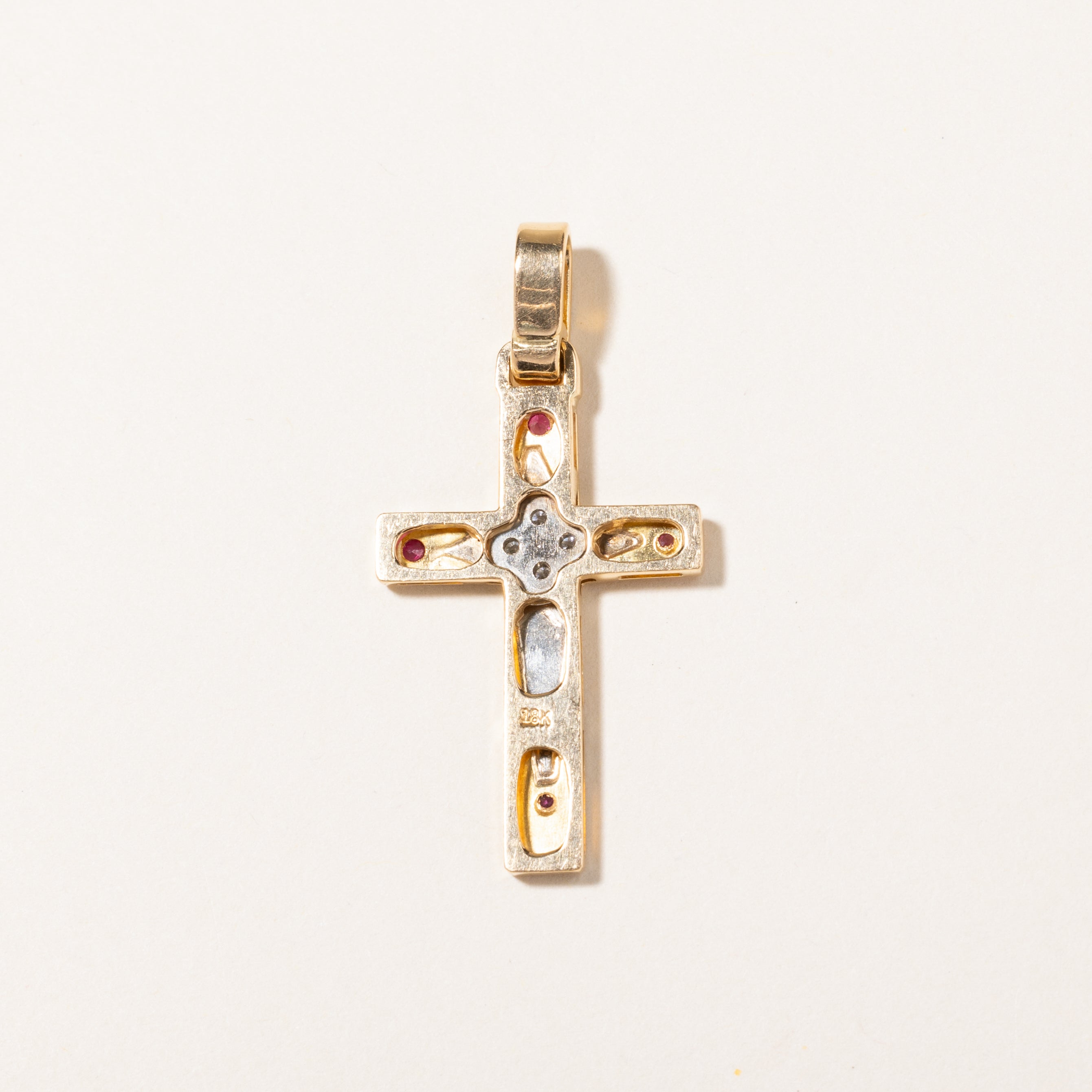 18K Gold Ruby & Diamond Cross Pendant Necklace - 0.04ctw Ruby & 0.10ctw Diamond - Elegant Religious Jewelry for Women - Perfect for Church, Weddings & Special Occasions